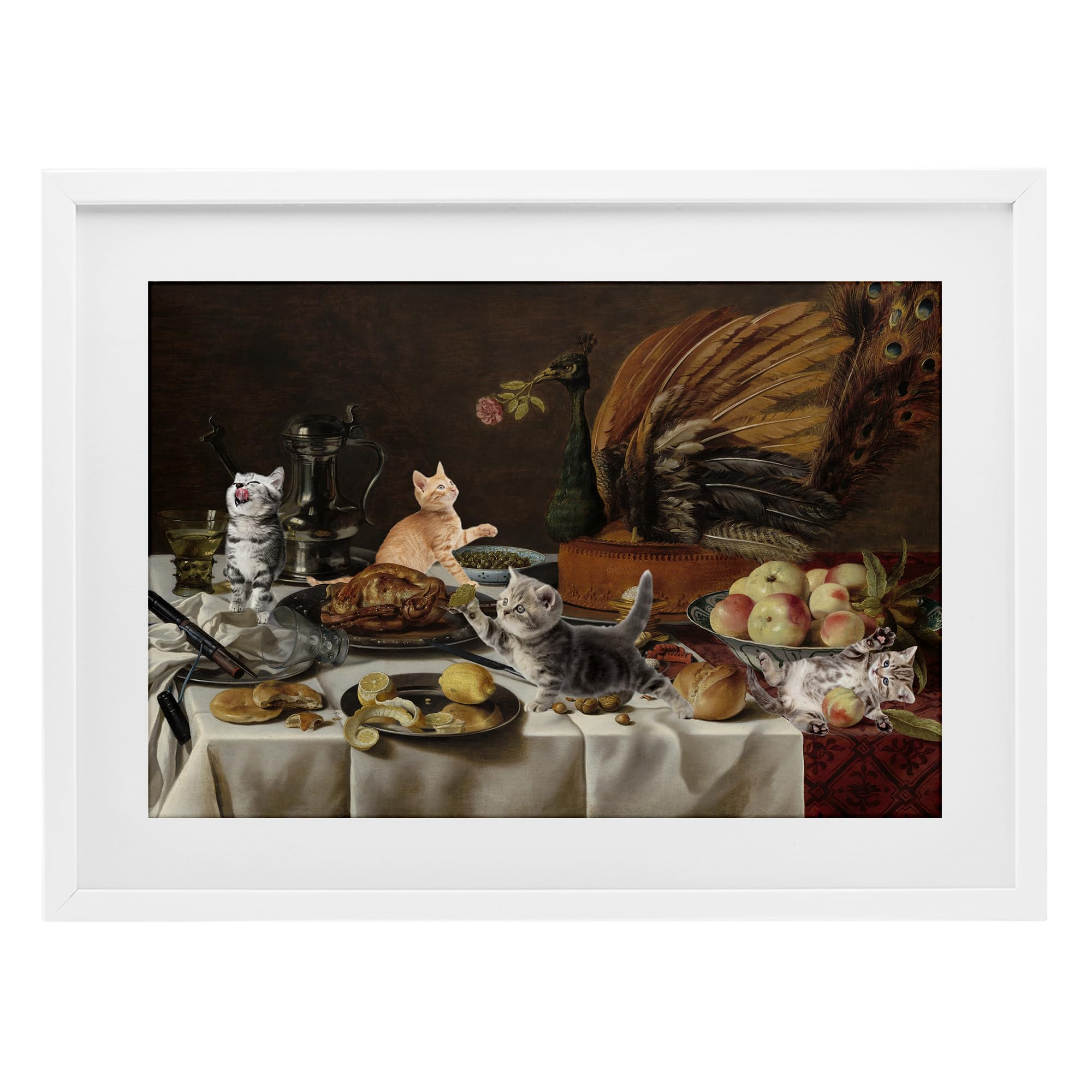 Stupell Industries Kittens on Still Life Feast Gray Framed Print Under Glass, design by Masters Redux, 17 x 23