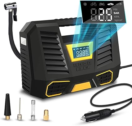 Amazon Bahradody 電動エアコンプレッサー タイヤ 空気入れ 電動エアーポンプ 車エアーポンプ 空気入れ 車用 自動車用 バイク 電動空気入れ 自転車 電動くうきいれ ボール 浮輪 小型 携帯便利 デジタル自由設定 自動停止 五種類変換 過熱保護 Dc12v シガーソケット接続