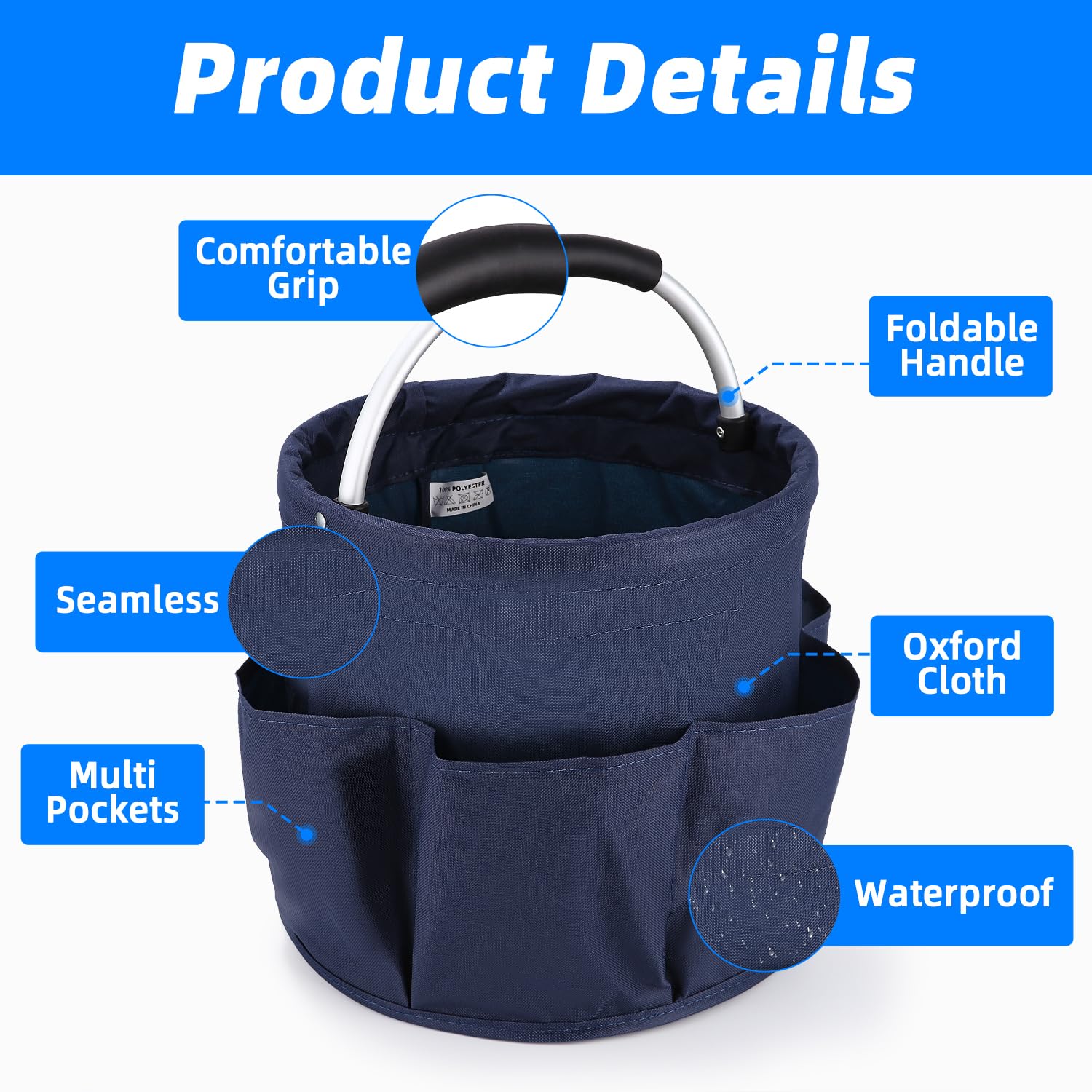 Organiseur de Nettoyage Multi-Poches Pliable 6 Compartiments Bleu
