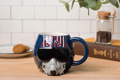 Miniatura 4 de Silver Buffalo - Taza grande de cerámica esculpida en 3D en forma de casco de Top Gun Navy Pilot Maverick, 20 onzas