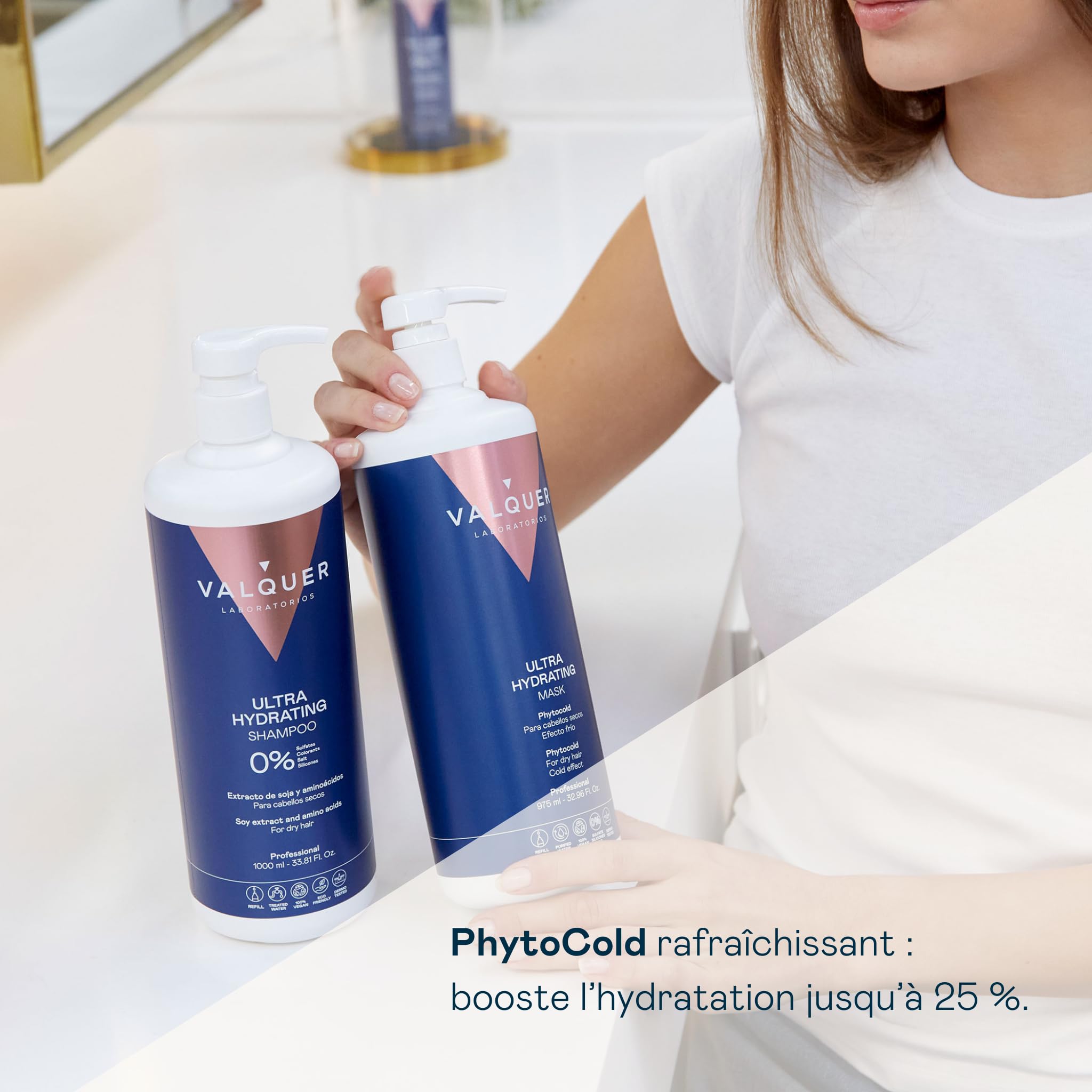 Valquer Profesional Ice Masque Ultra-hydratant pour Cheveux, 1000 ml | Kératine Végétale | Phytokératine & extrait de soja | Formule Zero | Sans sulfates, silicones ni sel | Vegan