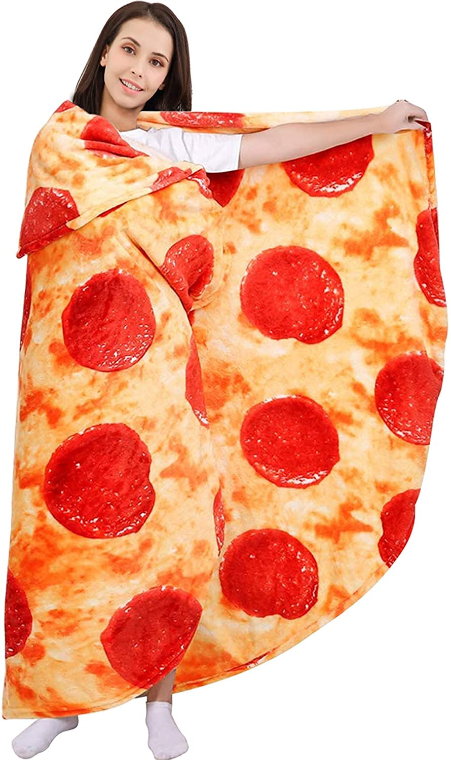 Photo 1 of Burritos Tortilla Blanket 71in Double Sided, Giant Round Novelty Taco Wrap Throws Blanket Soft Cozy Flannel Realistic Food Plush Towel Funny Gifts for Kids Adults Family Father's Day (Pizza, 80in) Pizza 80in