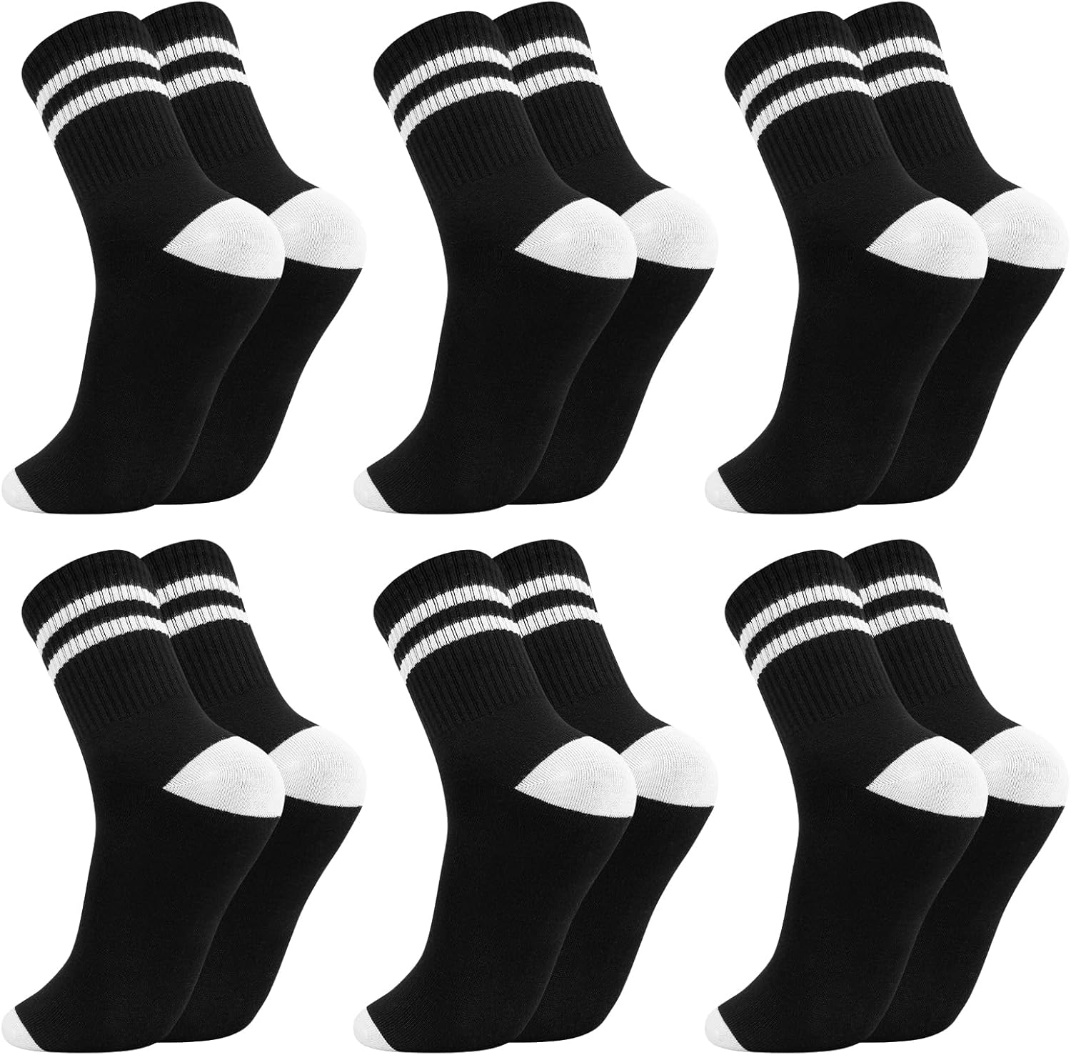 Jspupifip 6 Pairs Striped Crew Socks for Women, Splicing Color Athletic Sports Running Socks, Soft Breathable Calf Tube Sock