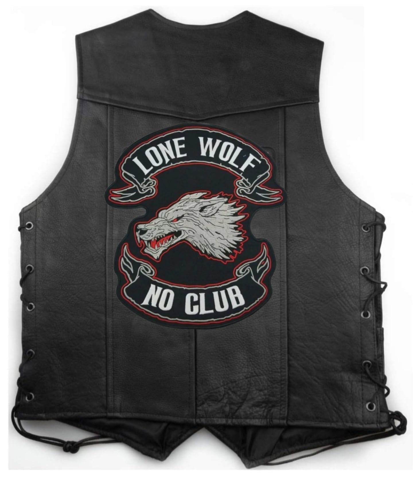 Parche biker XXL Lone Wolf No Club bordado termoadhesivo grande 30 cm para la espalda chaleco moto Kutte Rocker Chopper Iron On - Big Patch - para decorar, hacer tú mismo