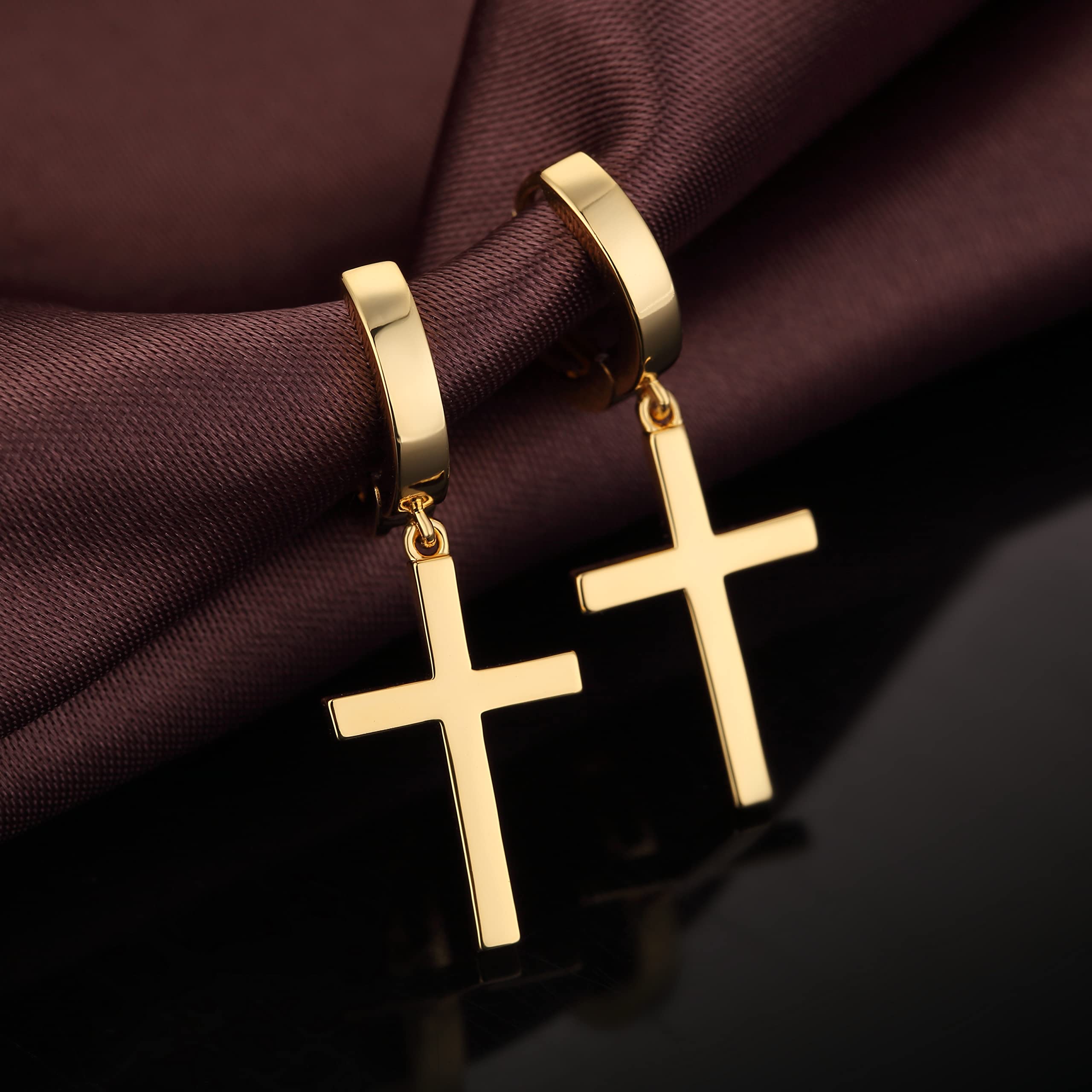 jiamiaoi 18K Weißgold platte Kreuz Ohrringe Silber 925, Kreuz Creolen Ohrringe Silber Hängend für Herren Damen