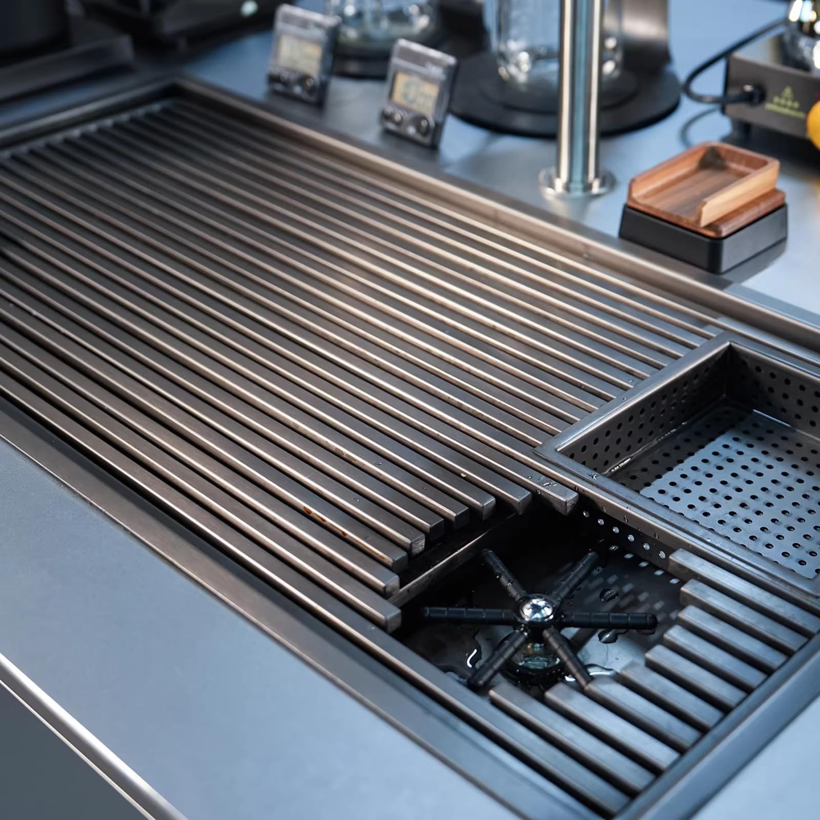 Lavabicchieri da bar in acciaio inox, stazione per la preparazione del caffè, con scarico e vassoio raccogligocce, 800×400 mm, pulizia efficiente, lavabicchieri per bar e caffetterie, ampiamente