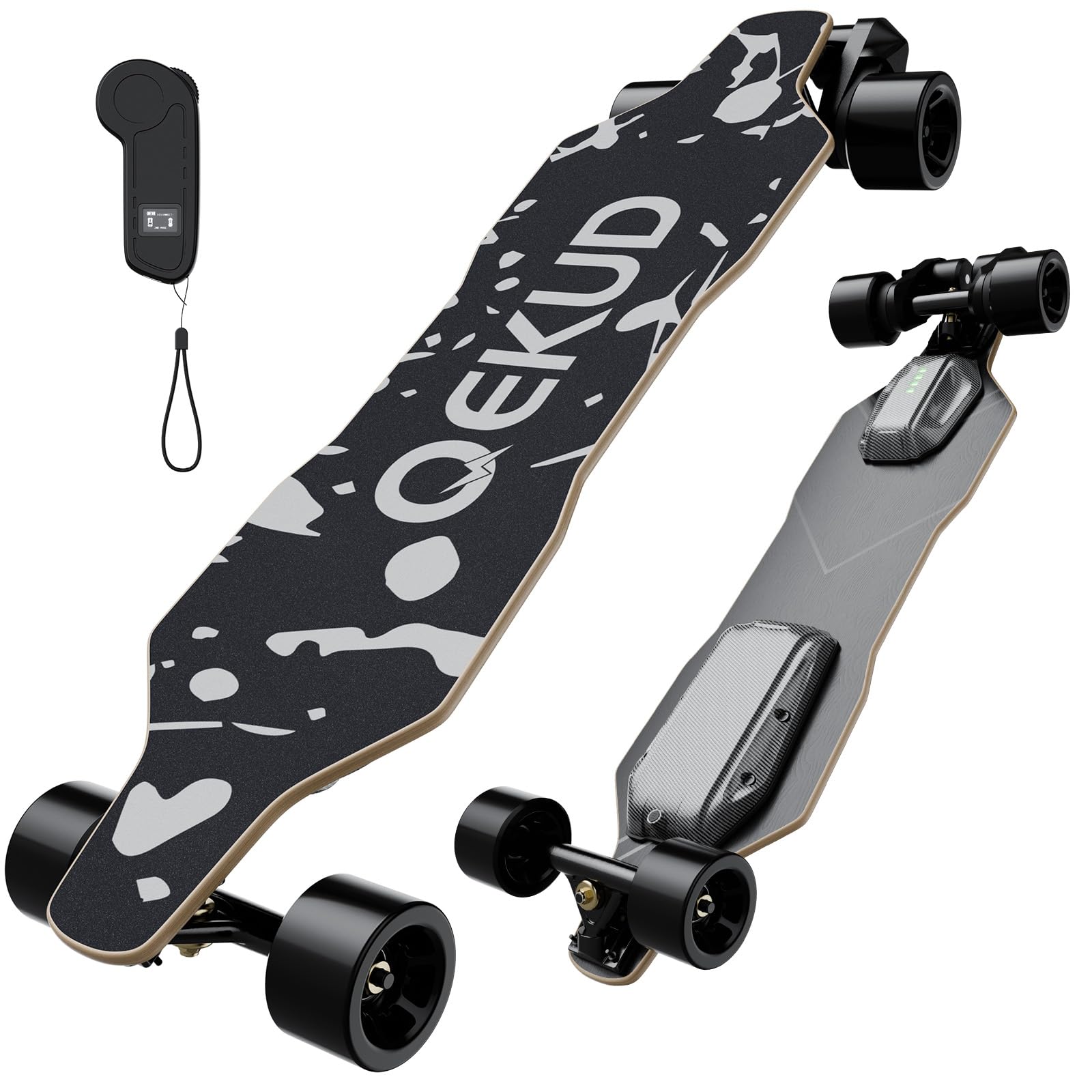 Skateboard électrique pour adultes et adolescents - Moteur 1800 W 4 modes de vitesse - Télécommande avec OLED avec écran - Noir