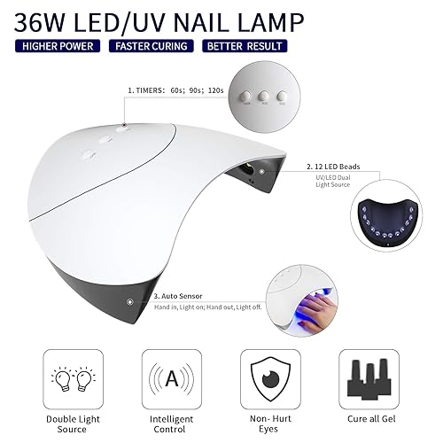 Miniatura 3 de Phoenixy - Kit de gel de uñas de polietileno de 6 colores kit de extensión de uñas con lámpara LED U V de 36 W herramientas básicas de arte de uñas