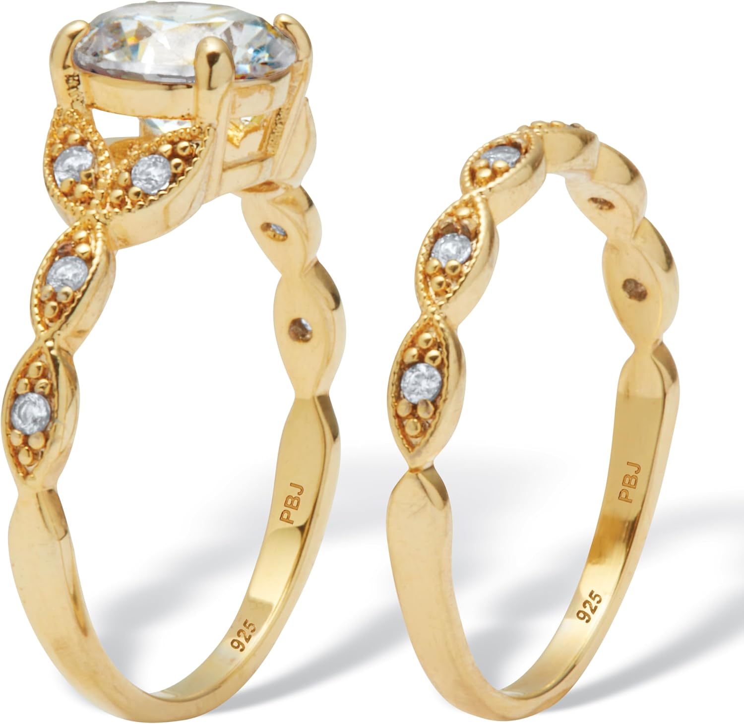 Palm Beach Jewelry PalmBeach Yellow Gold-plated or Platinum-plated Sterling Silver Round Cubic Zirconia Bridal Ring Set Sizes 6-10 Size 10