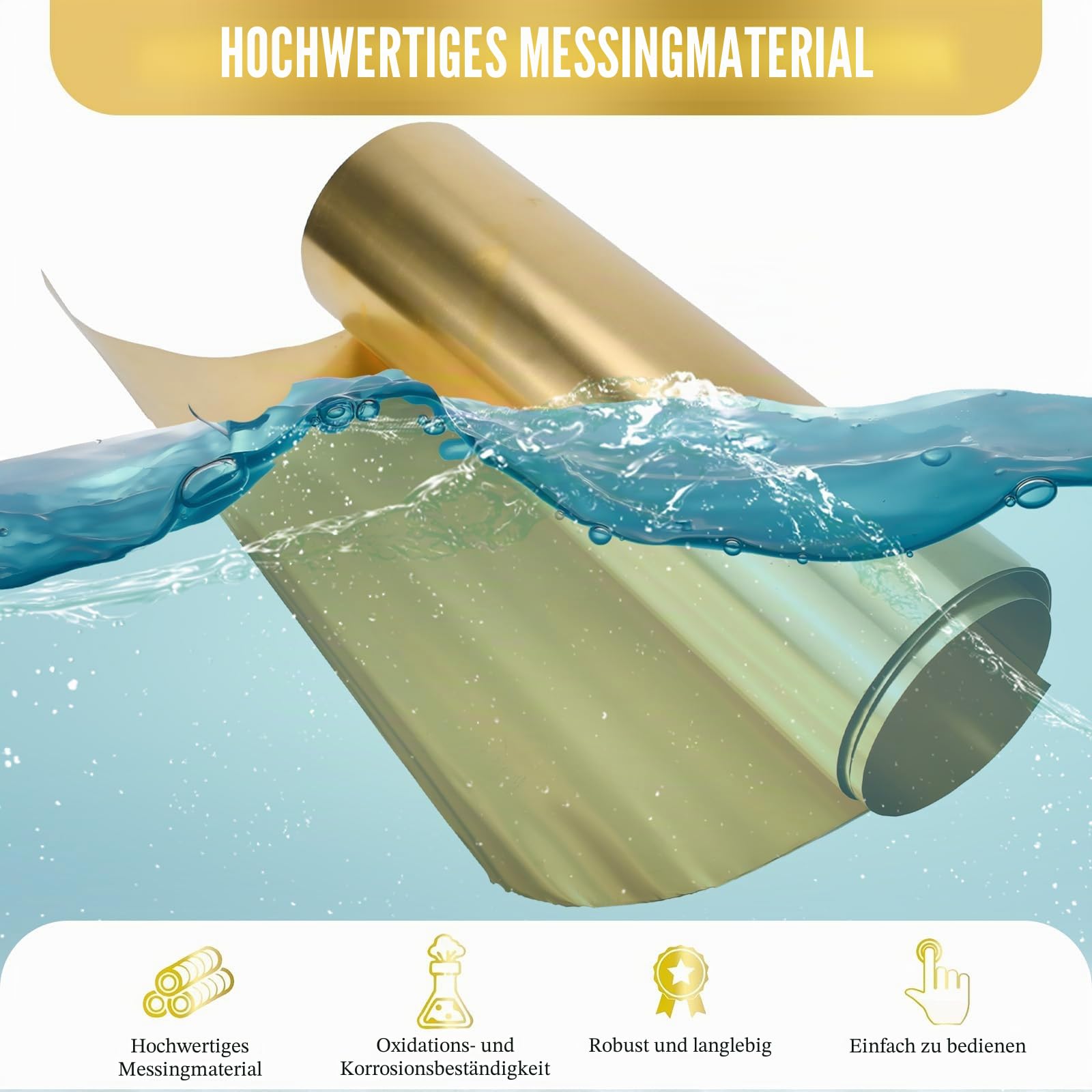 HEKOBAG Messingblech Gold Messingblech Rolle Messing Folie Dünnes Messingblech 0.1mm x 300mm x 1000mm Messingstreifen Messingplatten Brass Sheets für DIY Schneiden Handwerk
