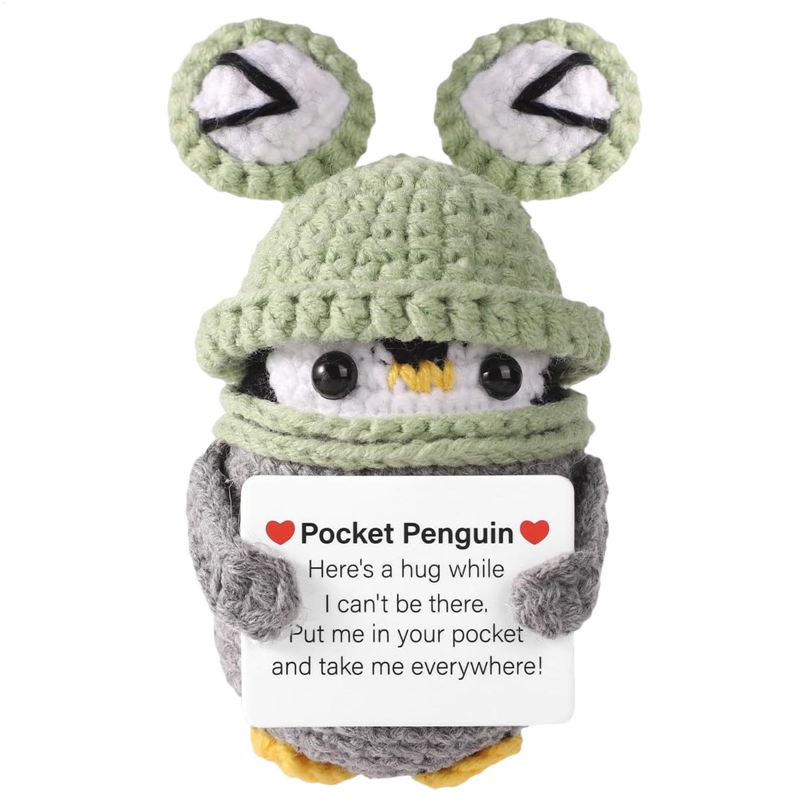 Positive Pocket Penguin, Funny Knitted Penguin Toy with Card, Positive Cute Wool Crochet Animal, Emotion Lift Gift for Friends Encouragement Decoration