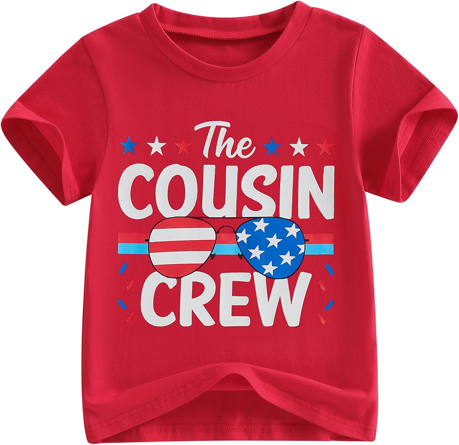 Kids Toddler Boys Girls Cousin Crew 4th of July Shirt USA 250th Anniversary Flag Glasses Patriotic Shirt