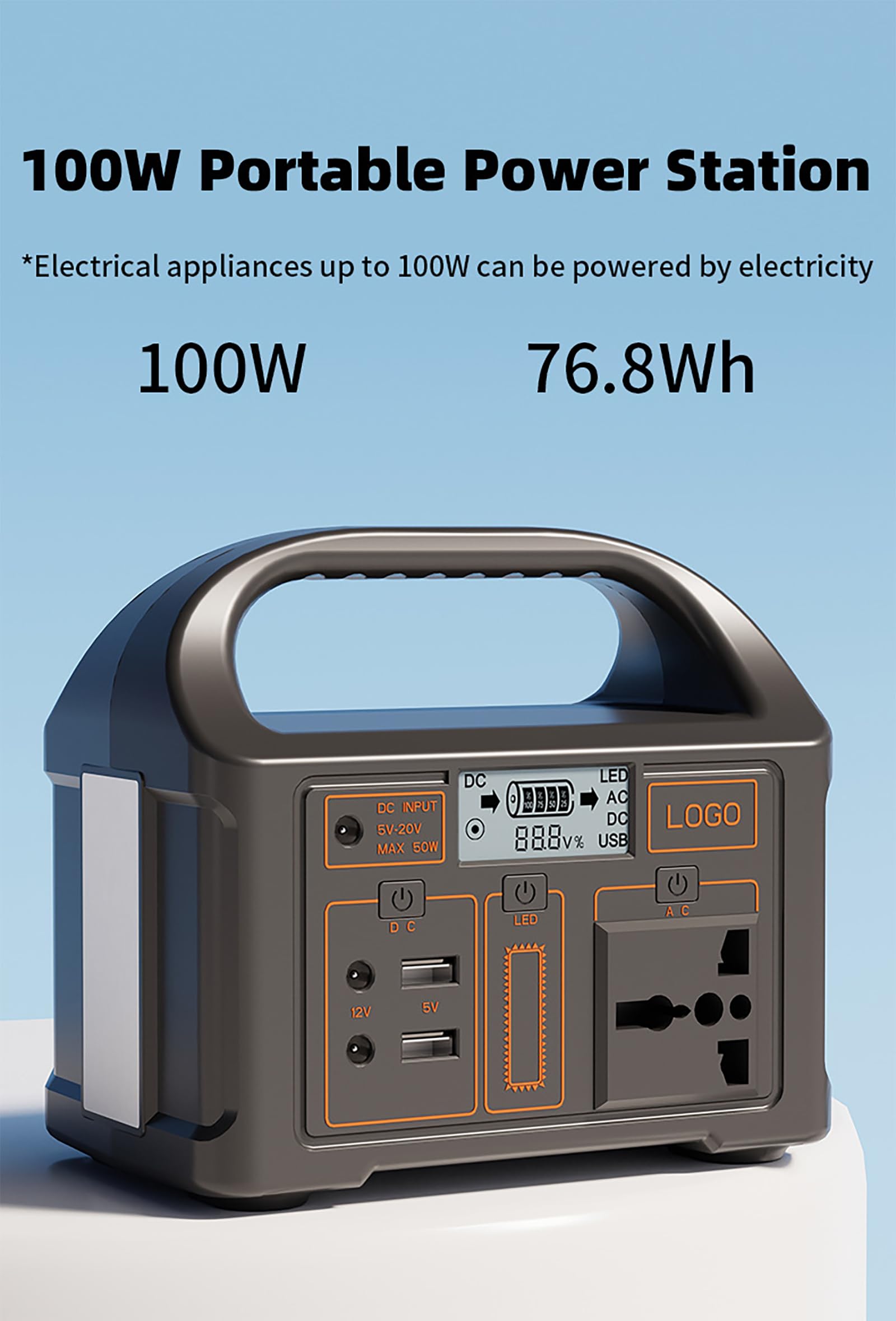 Centrale électrique Portable 100 W, Batterie de Secours au Lithium 76,8 Wh, générateur Solaire (Panneau Solaire Non Inclus), Prise Secteur à Onde sinusoïdale Pure 110 V/220 V pour