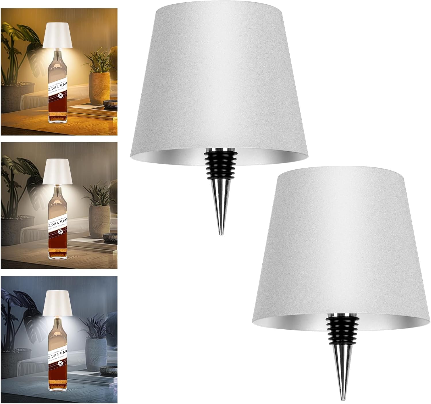 2 Pack Wine Bottle Lamps, 2025 New 3 Color Rechargeable Wireless Bottle Lamps, Bottle Lamp Kit for Liquor Bottles with Touch Dimming for Parties, Restaurants & Home Decor (White)