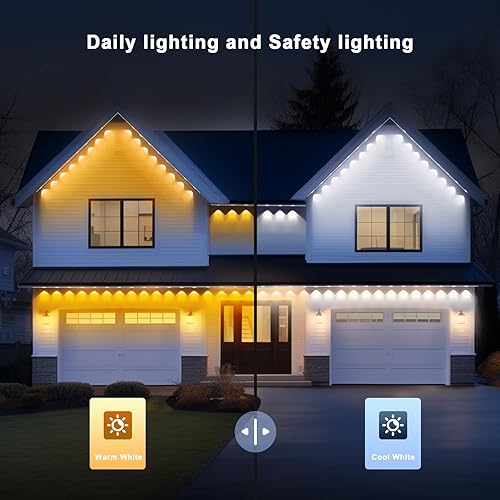 Miniatura 5 de LemonNova Luces permanentes para exteriores, 30 pies con 22 luces LED blancas cálidas y frías, IP67 impermeables, con modos de escena de bricolaje,