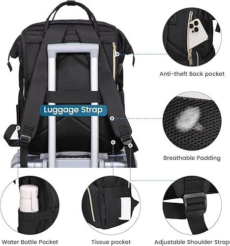 Miniatura 6 de LOVEVOOK Mochila para laptop para mujer, bolsa de trabajo para laptop, elegante mochila para profesores, bolsas de computadora de negocios, mochila