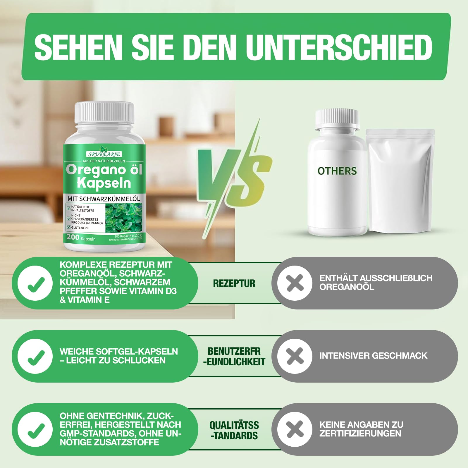 Oreganoöl Kapseln, Oregano Öl Kapseln 200 Kapseln für die tägliche Routine
