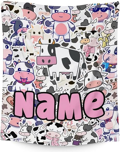 Mercuryelf Custom Cow Throw Blanket - Soft, Fuzzy & Warm - 60x80 Inches Flannel Blankets for Bed, Couch - Cute Throws Gift for Women, Men