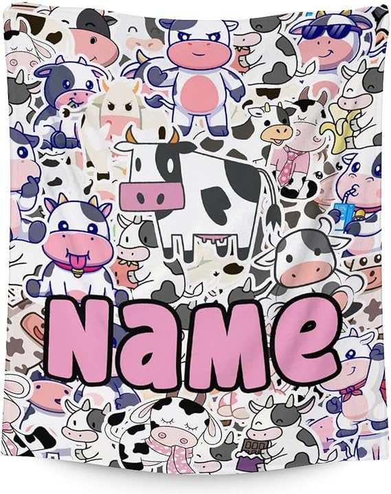 Mercuryelf Custom Cow Throw Blanket - Soft, Fuzzy & Warm - 60x80 Inches Flannel Blankets for Bed, Couch - Cute Throws Gift for Women, Men