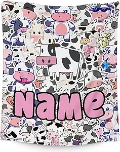 Mercuryelf Custom Cow Throw Blanket - Soft, Fuzzy & Warm - 60x80 Inches Flannel Blankets for Bed, Couch - Cute Throws Gift for Women, Men