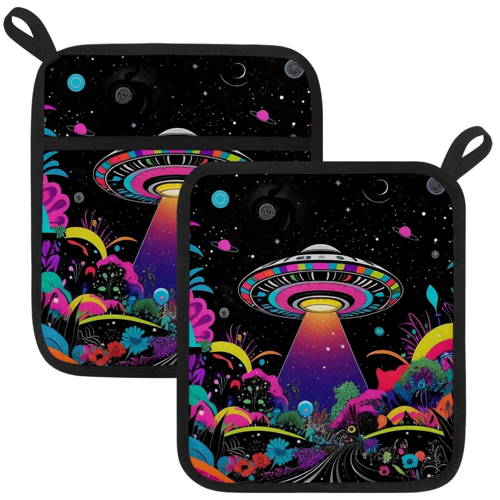 VAPOKF Black UFO Pot Holder, Heat Resistant Oven Cloths, Potholders & Oven Gloves, for Kitchen Cooking & Baking, Thick & Safe, Protection of Hands From Hot Utensils