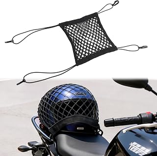 MARCHFA Motorcycle Helmet Net Cargo Storage Net | Motorbike Double Layer Storage Net with 4 Strong Hooks Motorcycle Elastic Luggage Rack Expansion Organizer Net Pocket (L)