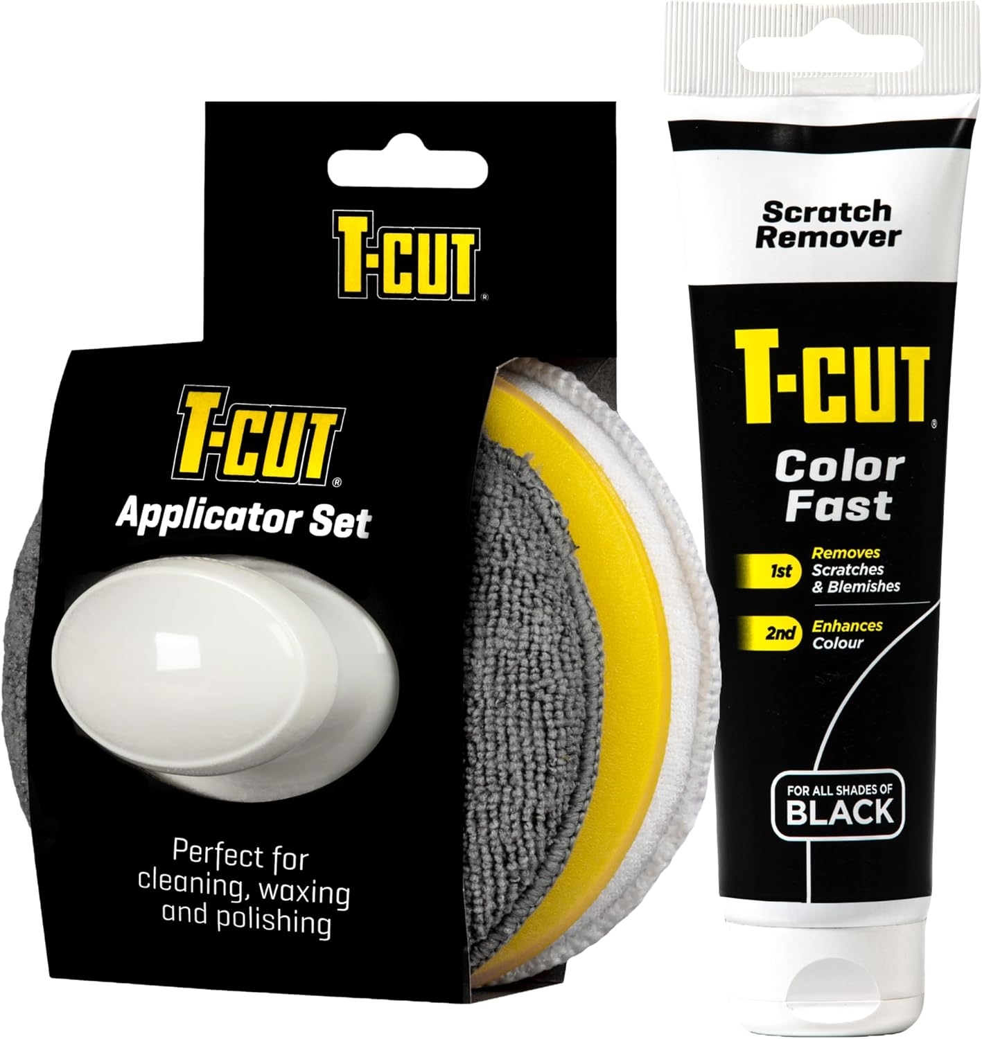 T-Cut CSB150 Black Scratch Remover Color Fast Paintwork Restorer Car Polish - 150g plus a Wax Applicator Set with Handle* 6 Colours Available