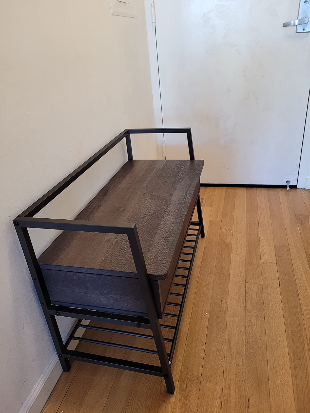 Sauder 423026 North Avenue Panca Portaoggetti | Seduta Ribaltabile Con Vano Interno E Ripiano Inferiore | Finitura Rovere Affumicato E Struttura Metallo Nero | 90,5x39,4x61,2 Cm - 4