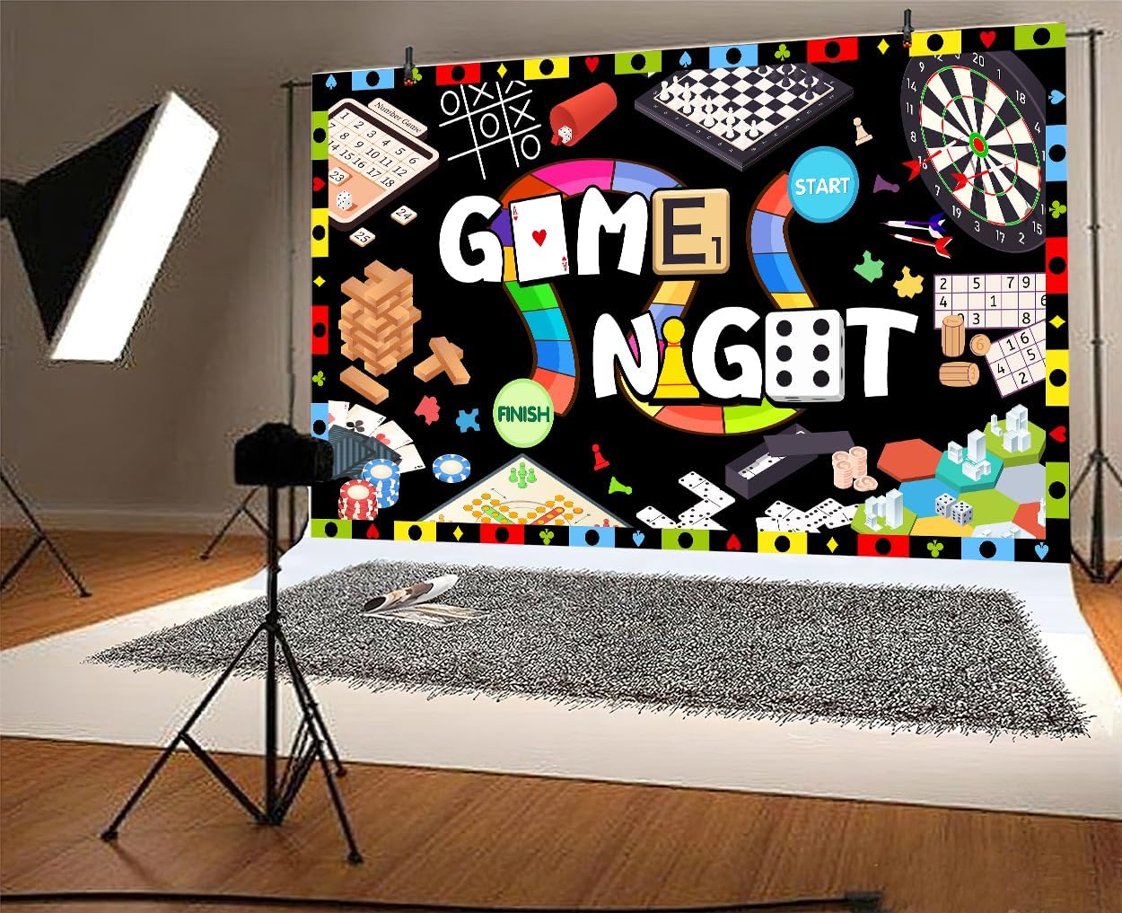 Game Night Backdrop for Photography - Gaming Theme with Dice, Chess & Cards, Boys/Adults Birthday Party Decor Banner, Casino Night Photo Booth Props & Gamer Party Suppliess 10X8FT