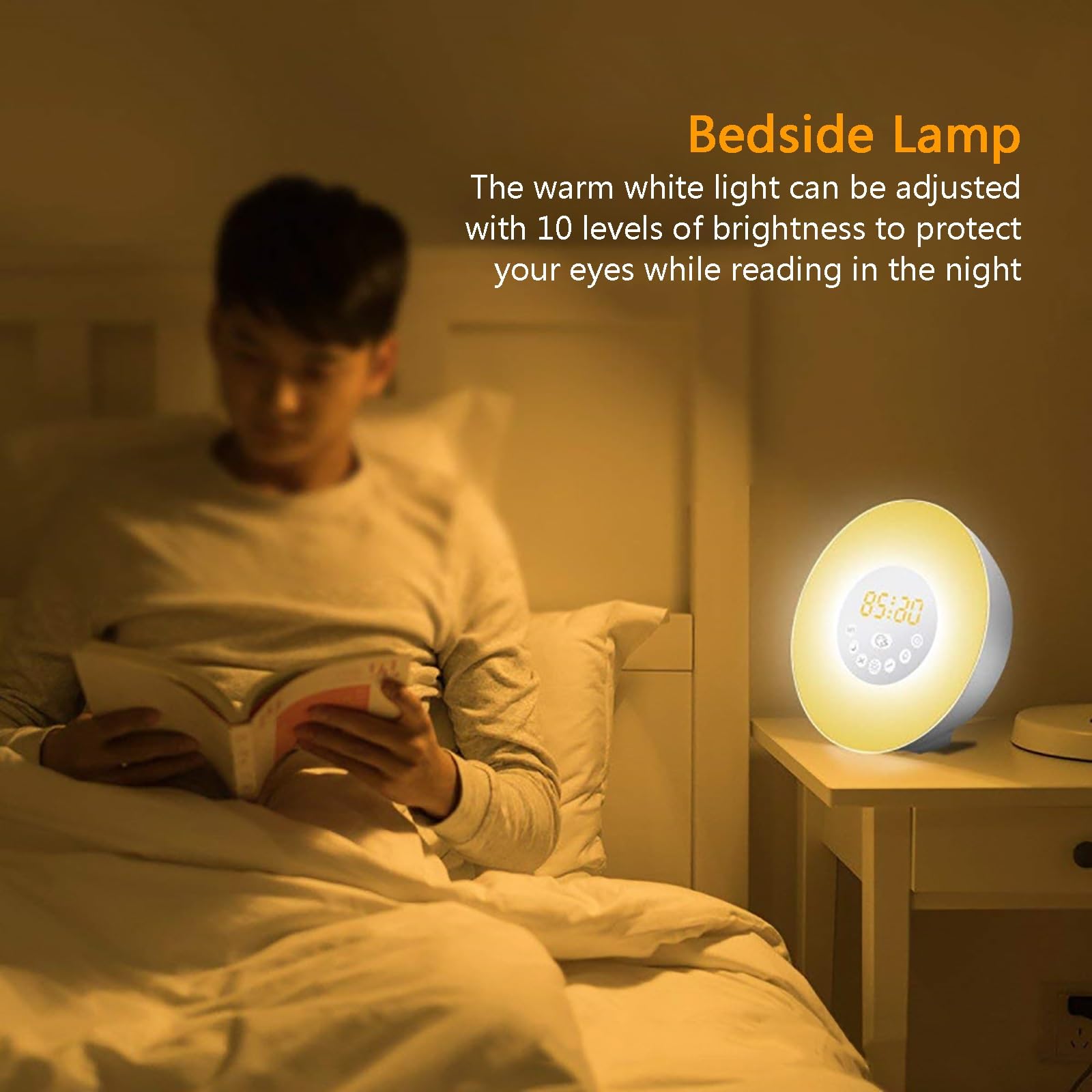 Despertador Despertador Luz Amanecer con Simulación De Amanecer, Radio FM, Alarmas Dobles y Snooze Ayuda para Dormir, Máquina De Sonidos De Ruido Blanco para Dormir, Ideal para Regalar