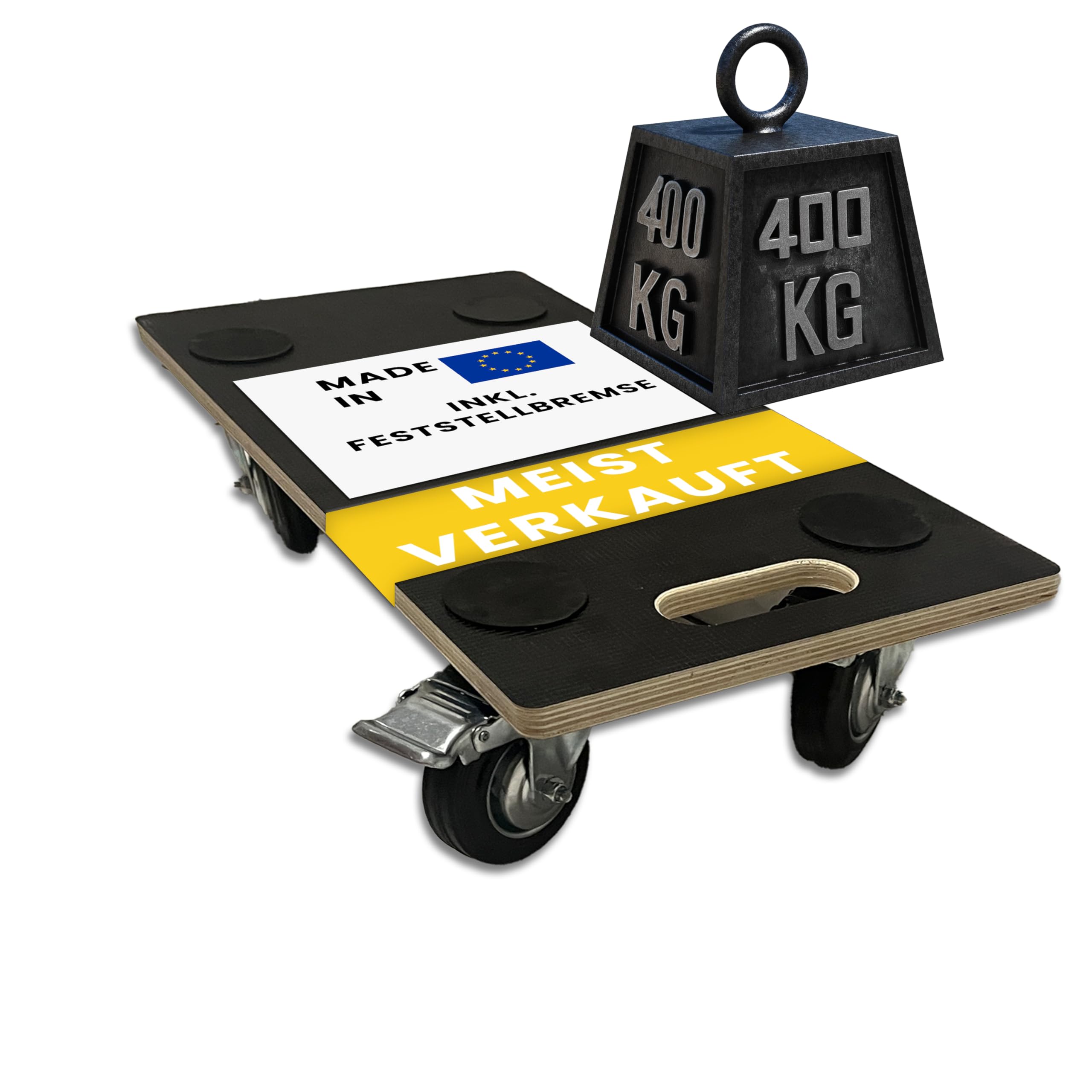 Transportroller mit Feststellbremse in 58x29cm, Einer beeindruckenden Tragkraft von 400kg & leichtgängigen Rollen für mühelosen Transport Schwerer Lasten, wie Möbel, Kisten, Kommoden & mehr