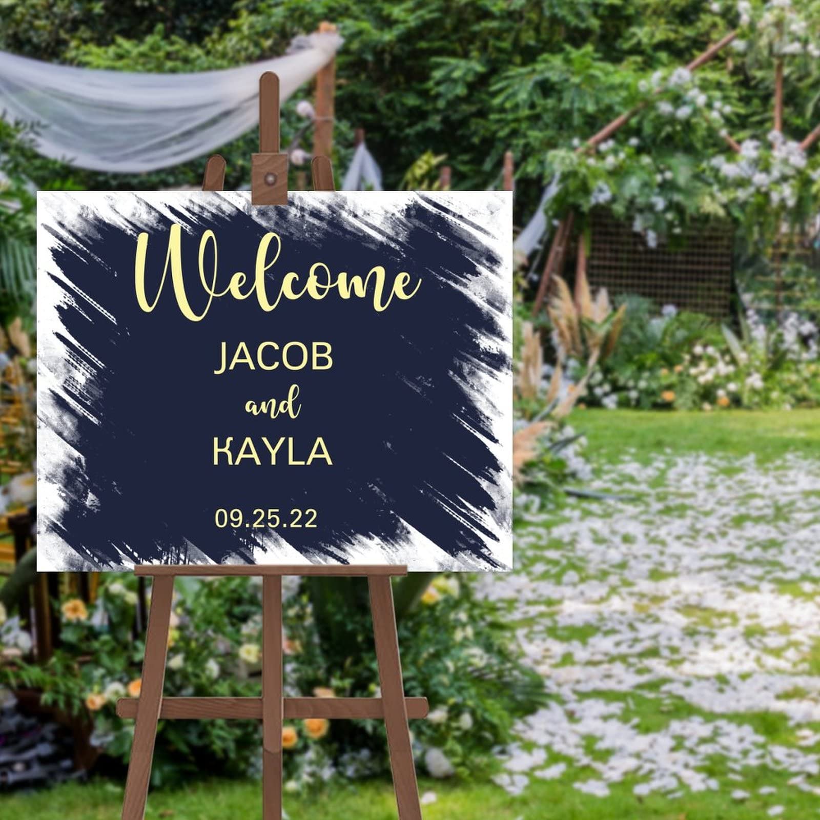 Panneau de calligraphie moderne personnalisable avec vos noms et dates pour couple nouvellement marié, cadeau de pendaison de crémaillère 45,7 x 61 cm