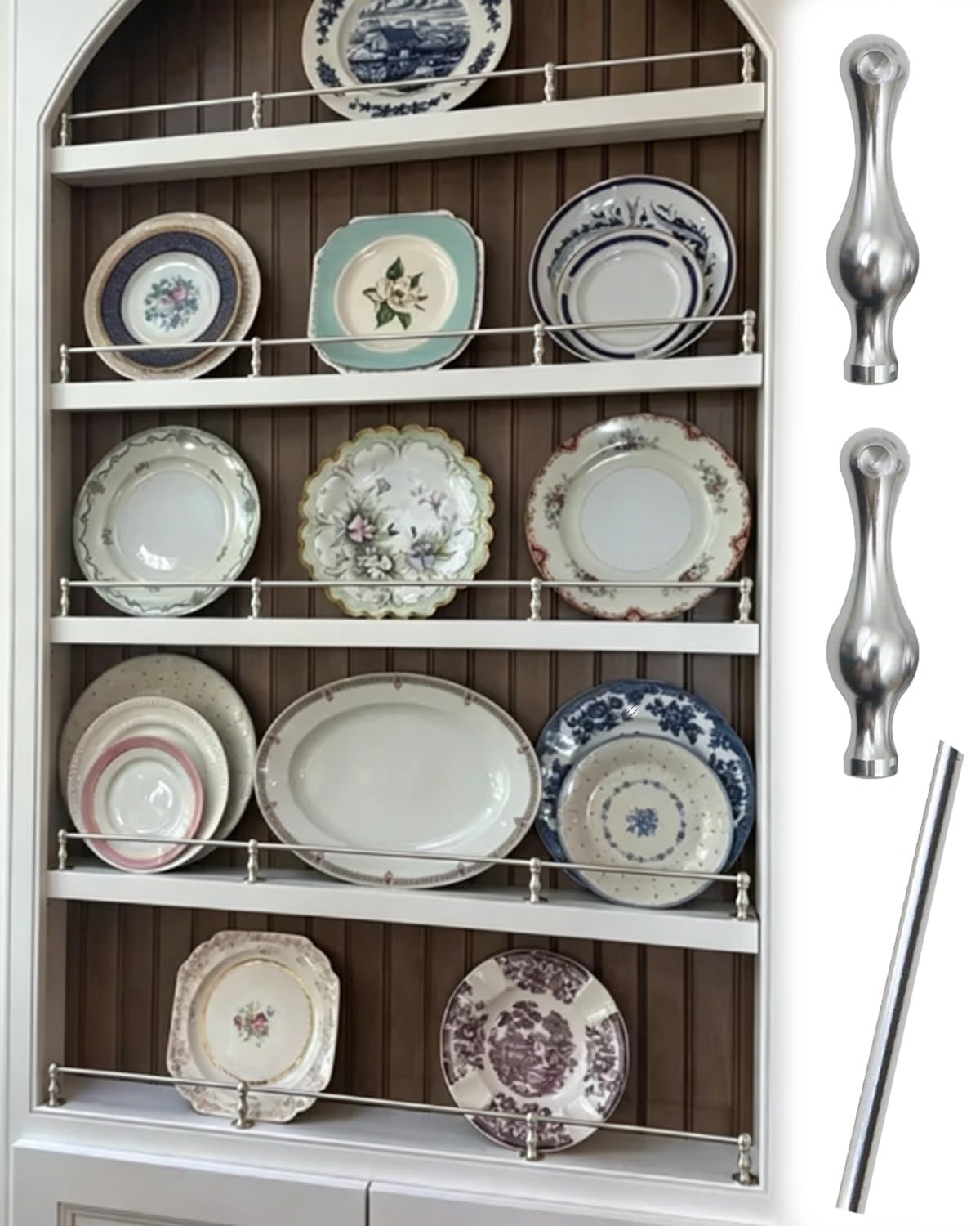 MESCXTY Kitchen Shelves Guard Rail for Cabinets, Metal Gallery Rails Shelves, Shelving Guardrail Bars Brackets Tipping, Railing Fence(Silver-B,26in/66cm)