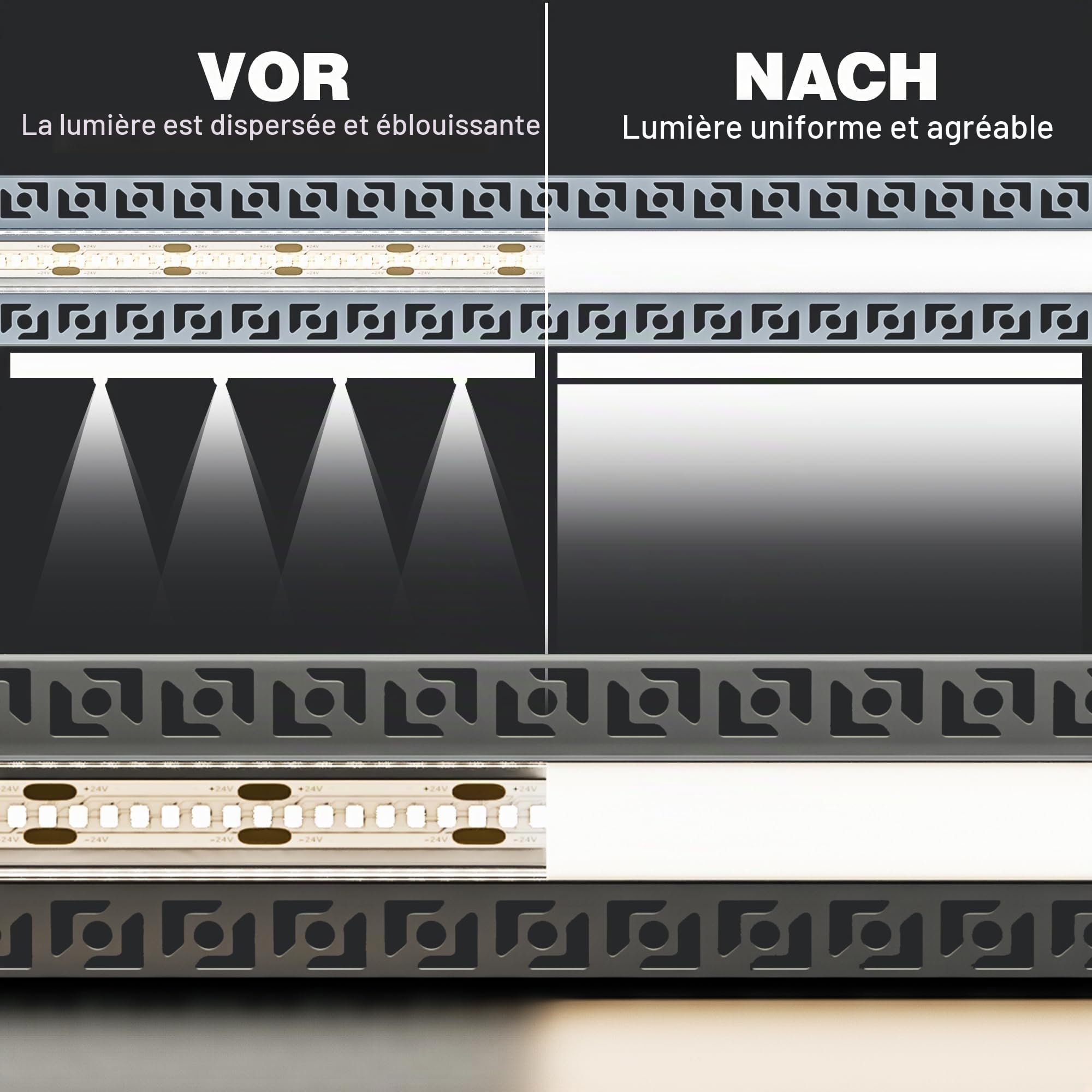 Profilé LED Encastrable 26 x 2m – Profilé U Forme pour Ruban LED Jusqu’à 20,2 mm – Diffuseur Laiteux, Embouts – Canal Aluminium pour Ruban, Installation Facile