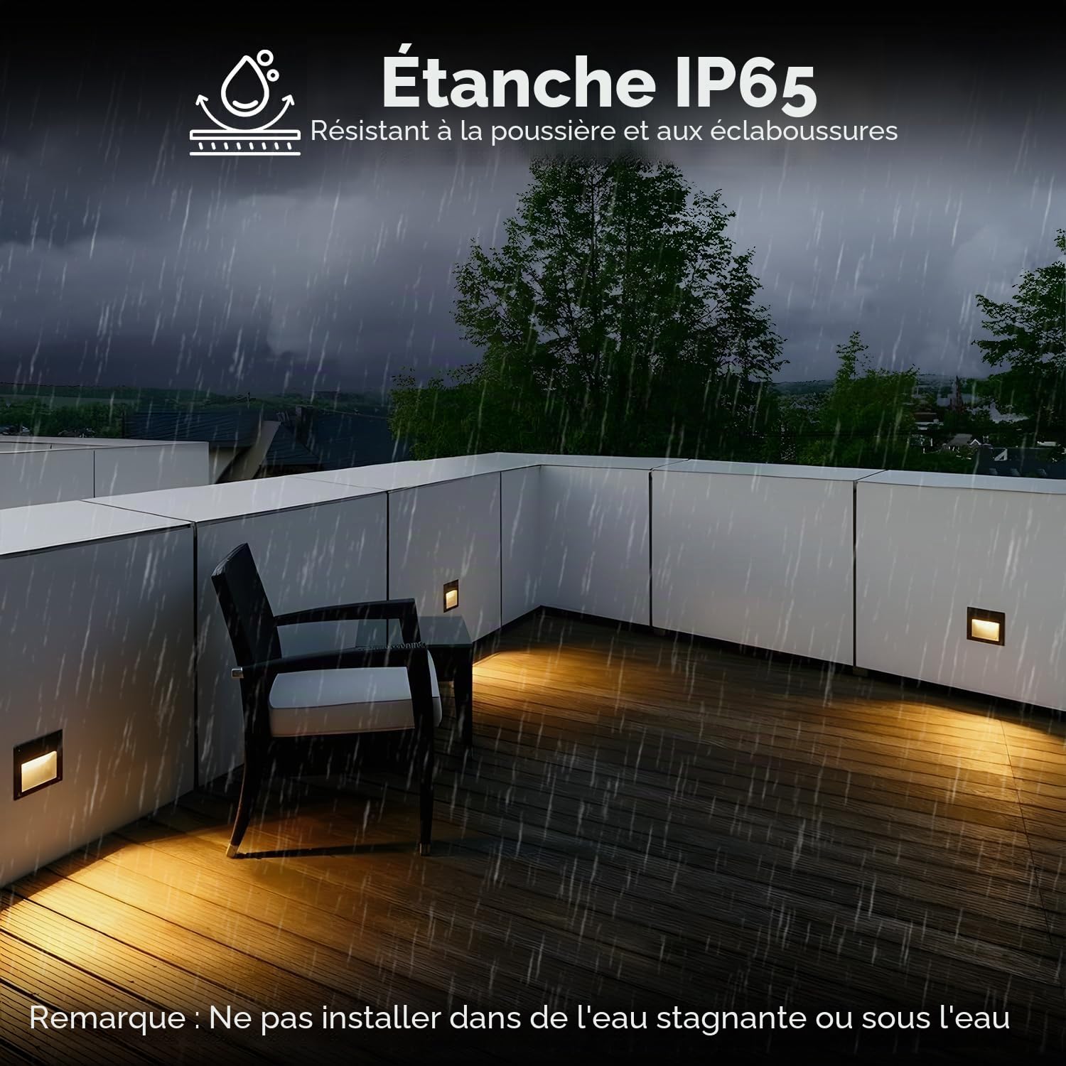Arote 8pcs 3W LED Appliques encastré mur d'escalier Blanc chaud IP65 étanche éclairage étape légère éclairage de cage d'escalier lampe aluminium extérieur LED Step light Lumières de Marche 3000K noir