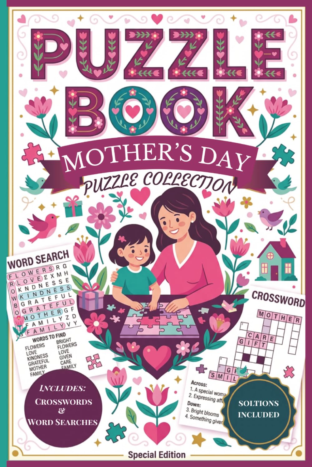 Mother Day Puzzle Book: Word Search and Crosswords with Solutions