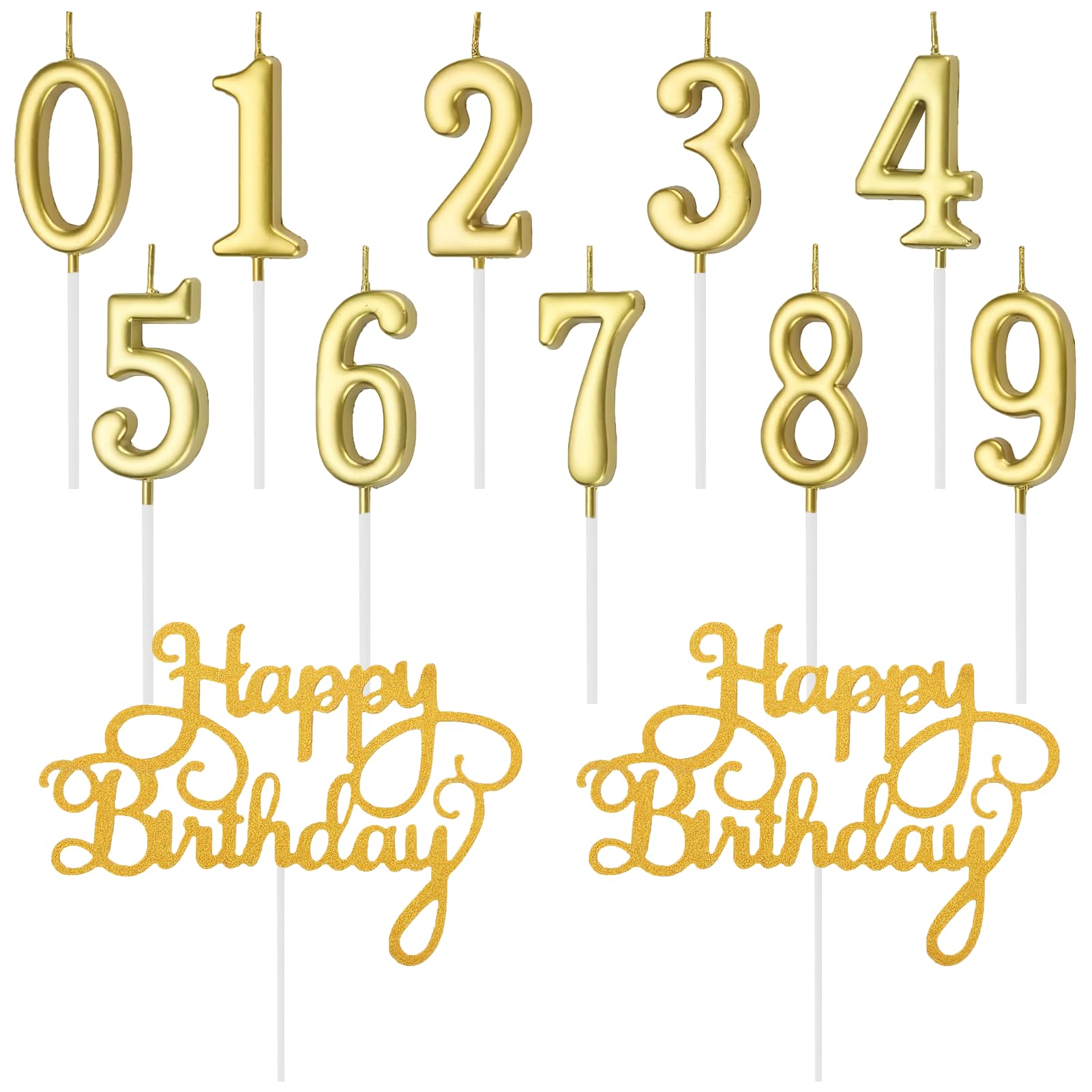 Bougies d'anniversaire numérotées 0-9, or, décorations gâteau joyeux anniversaire 12 pièces