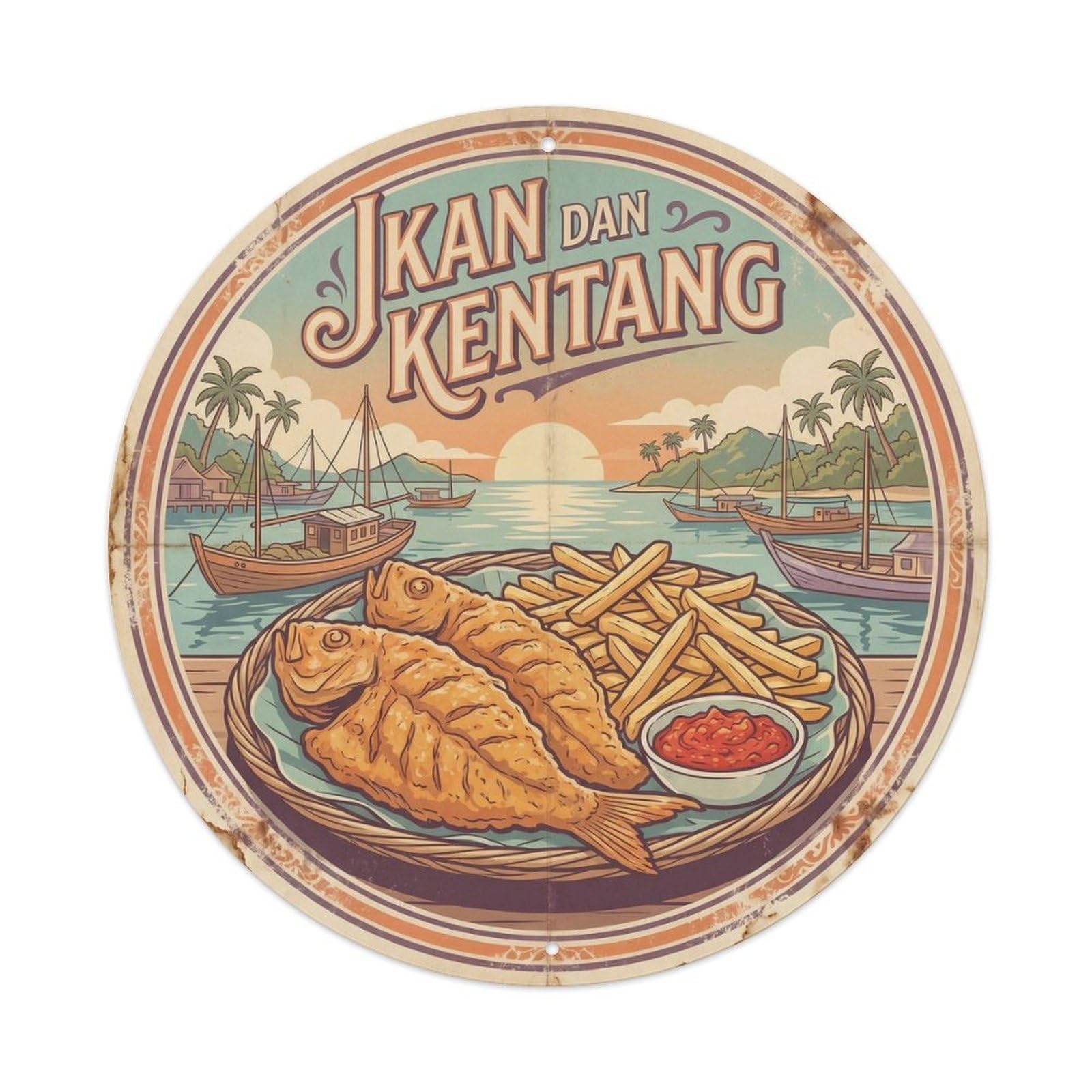 Indonesia Culture Fried Fish Pub Food Vintage Travel Metal Tin Sign
