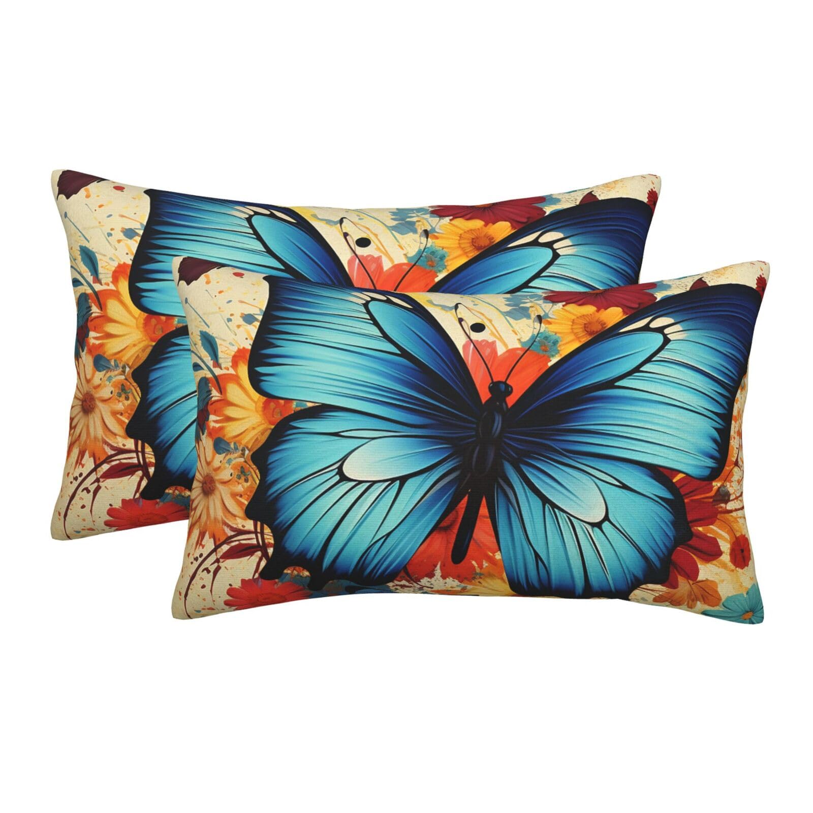 2 Pack Pillow Cases with Hidden Zipper, Soft Breathable Pillow Covers for Hair and Skin, Butterfly Pillowcases 14"x20" Bed Pillow Protectors Cover for Sleeping Gifts