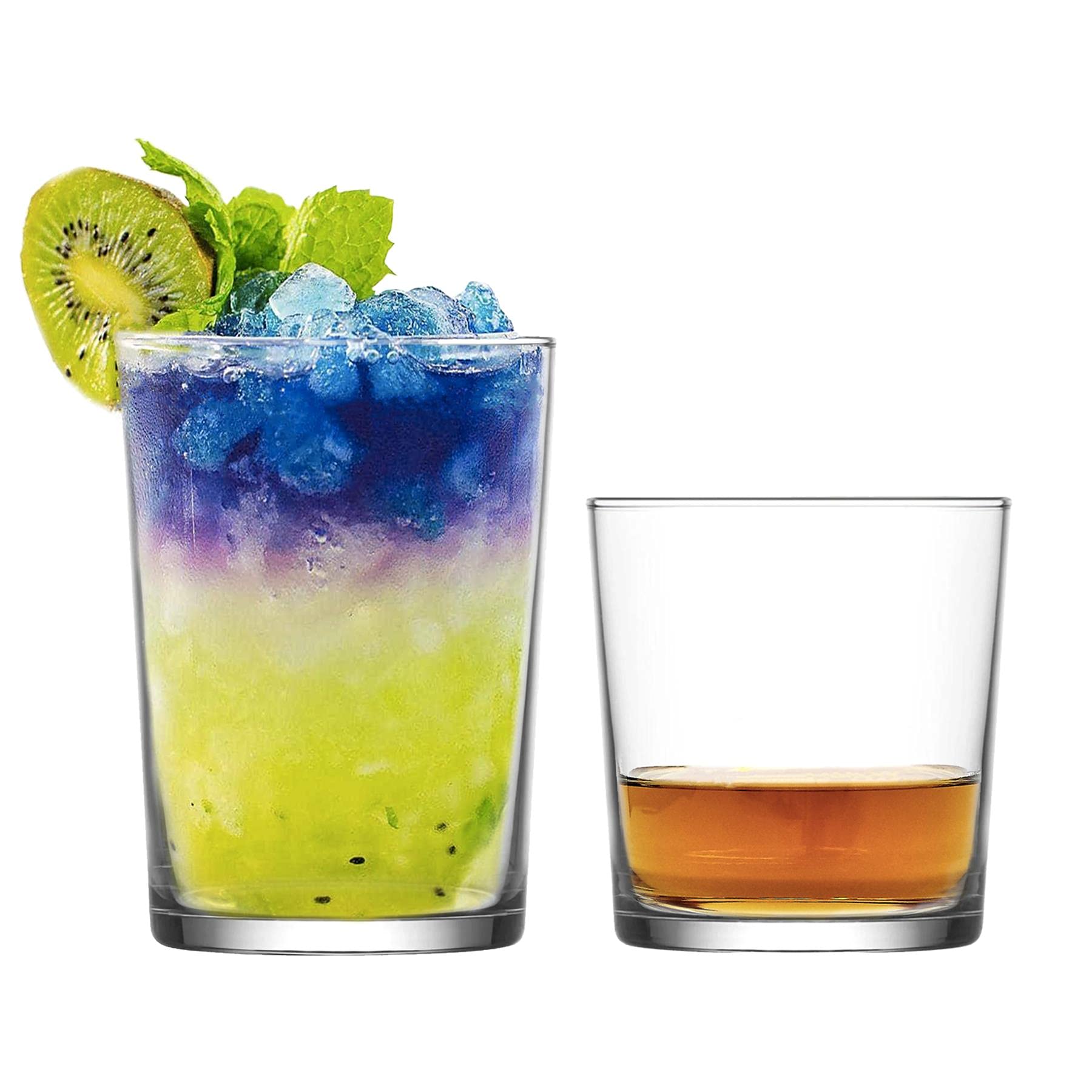 Lav Transparent 12Pc Clear Bodega Glassware Set - Mixed Glass Highball Cocktail Gin Glasses And Water Whiskey Drinking Tumblers