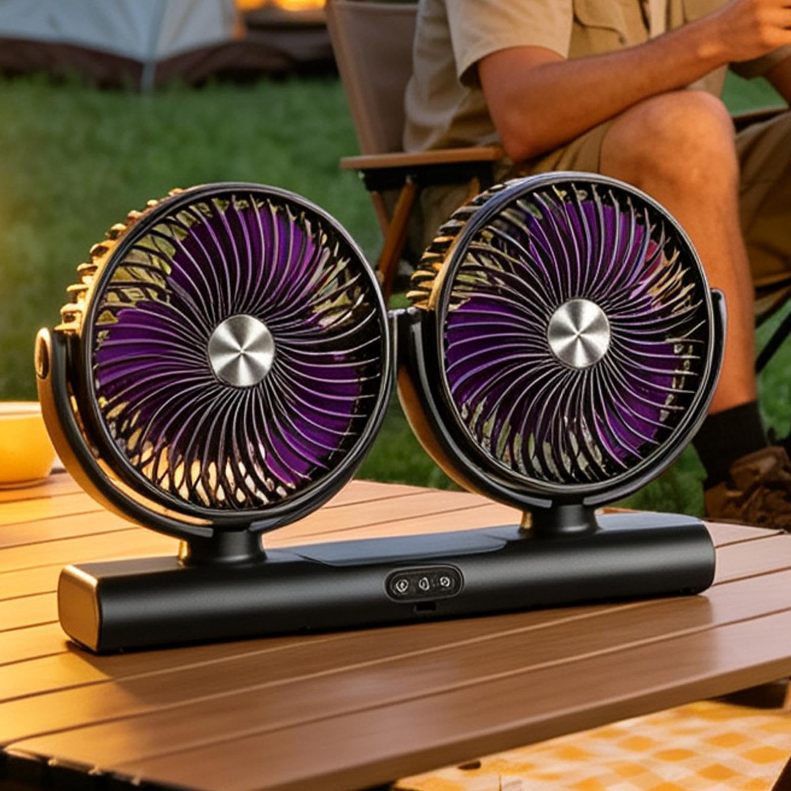 Ventilatore da parete Ricaricabile Rotazione Multi-Angolo 3 Velocità | ventilatore per tavolino per camera da casa campeggio tenda soffitto studio esterno lettura