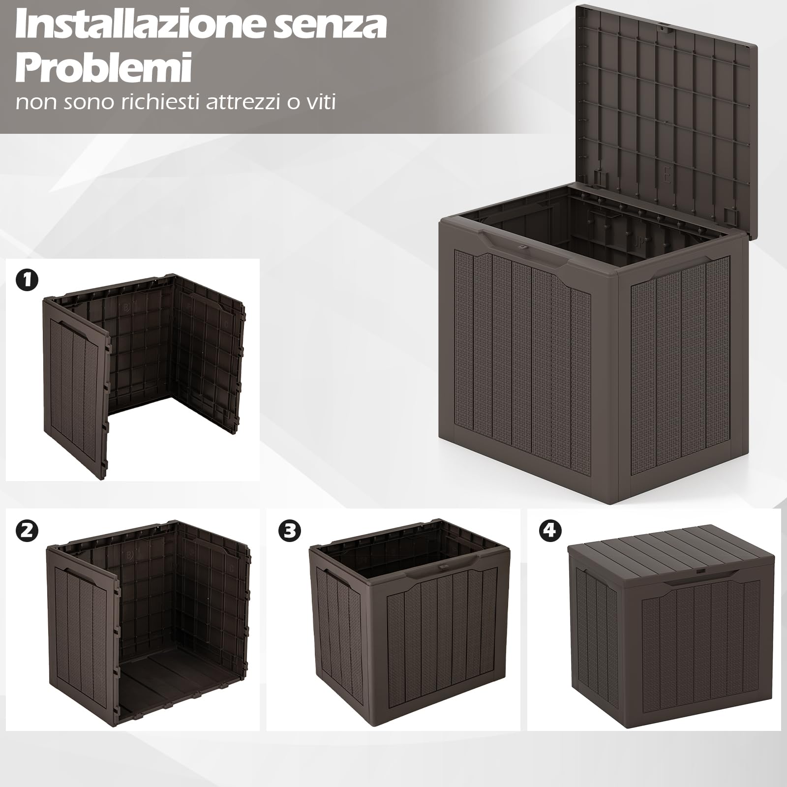 COSTWAY Baule da Esterno 106 L, Cassapanca Contenitore Impermeabile con Coperchio Bloccabile e Maniglie Laterali, per Giardino, Terrazzo e Cortile, 56 x 41 x 50,5 cm (Marrone)