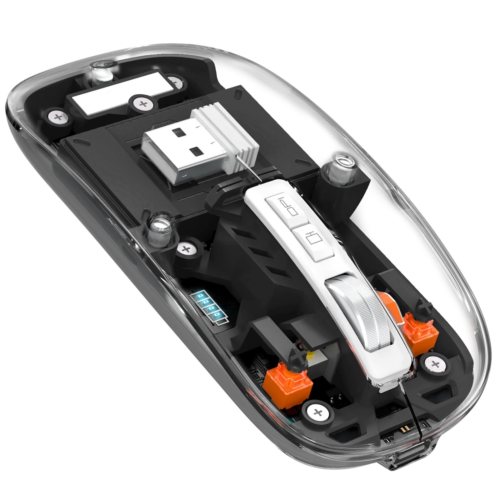 MAGIC-REFINER Mouse Wireless Ricaricabile, 2.4Ghz e Bluetooth 5.0 Silenzioso Mouse Senza Fili Ottico Ultra Sottile 2400 DPI, Mouse Gaming Trasparente, Batteria Visibile, per Laptop/PC/Mac, Nero