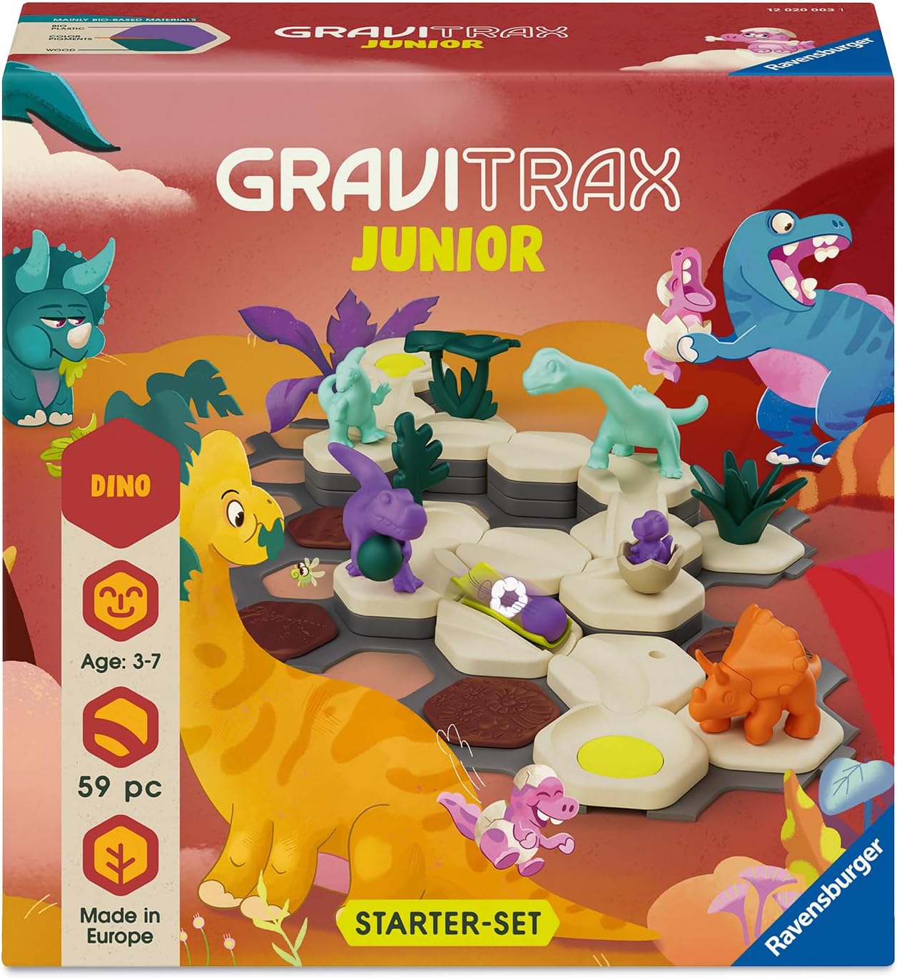 Ravensburger GraviTrax Junior Starter‑Set - Dino - 59‑Piece Marble Run Building Set - Preschool STEM Construction Toy - Interactive Learning for Kids Ages 3+