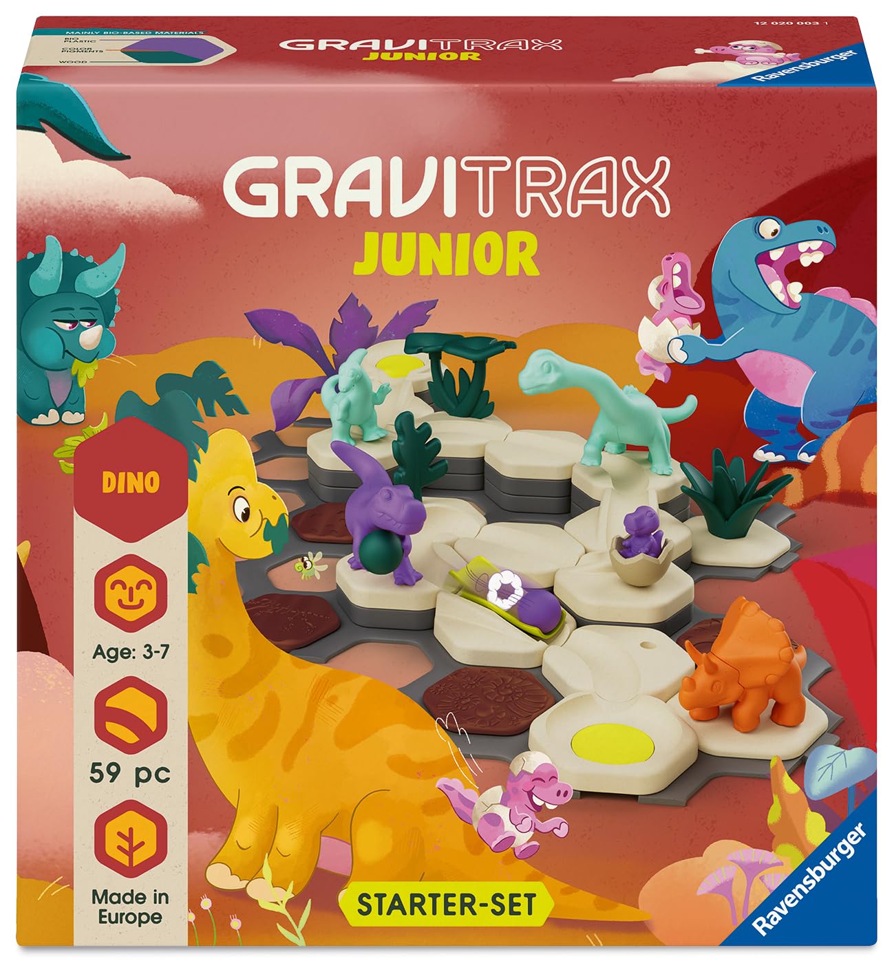 Ravensburger GraviTrax Junior Starter‑Set - Dino - 59‑Piece Marble Run Building Set - Preschool STEM Construction Toy - Interactive Learning for Kids Ages 3+ - 4