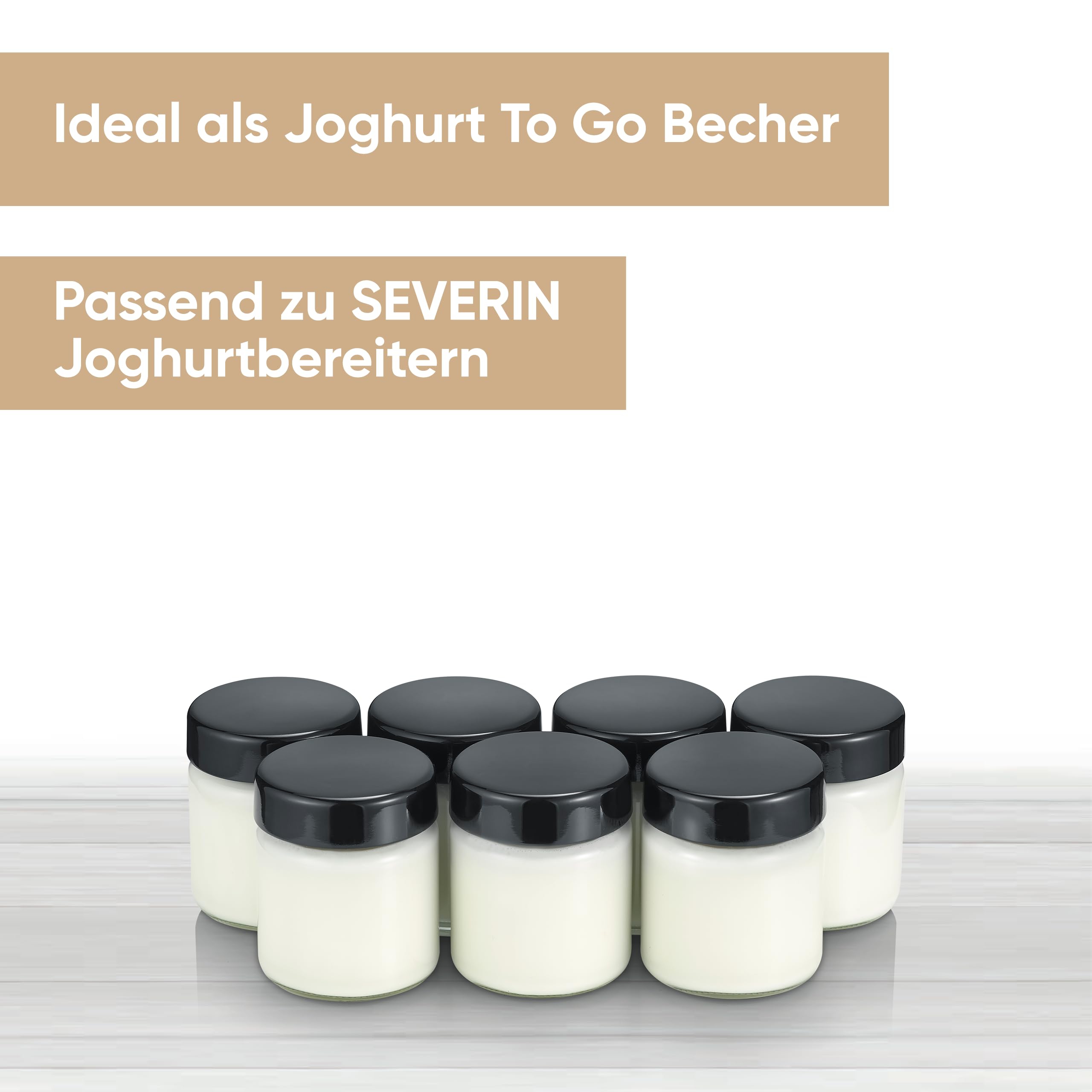 SEVERIN Ersatzgläser für Joghurtbereiter, Joghurtgläser mit Deckel (7 x 150 ml), passend zu den SEVERIN Joghurtmaschinen JG 3516 / JG 3518 / JG3519 / JG 3520 / JG 3521 und JG 3525, schwarz, EG 3514