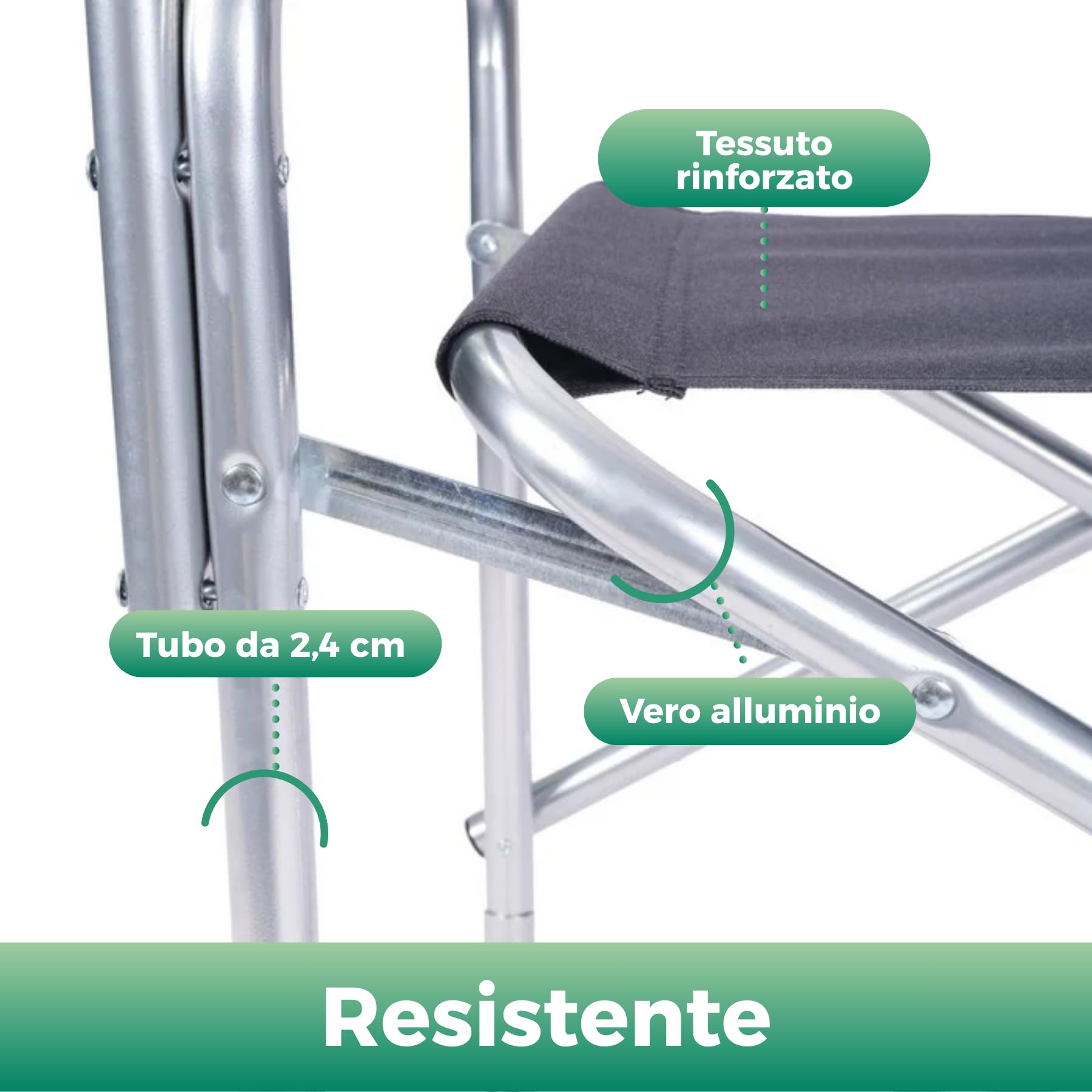 Set 2 Sedie Regista Pieghevoli in Alluminio, Poltrone Regista Campeggio con Braccioli Imbottiti, Salvaspazio e Facili da Trasportare, per Esterno, Giardino, Terrazzo, Sale riunioni, Spiaggia (Grigio)