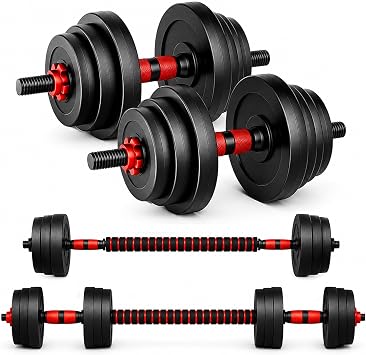 FK Sports 2 in 1 Adjustable Dumbbells | Barbell Weights Set 20kg/30kg/40Kg | Dumbbells Set with Connecting Rod | Home gym exercise equipment for men and women