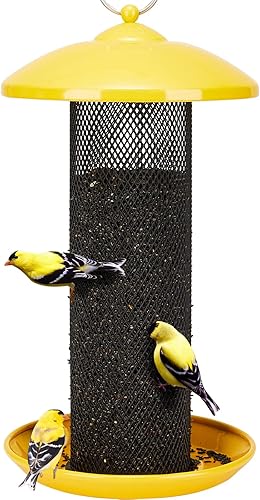 Kingsyard Comedero de malla metálica para colgar al aire libre, comedero de pájaros de pinzón para semillas de cardo y nyjer, capacidad de semillas