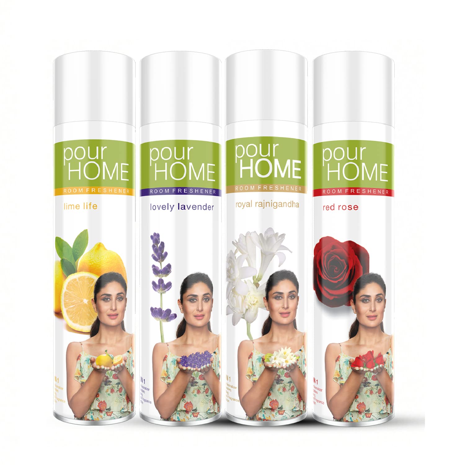POUR HOME Lavender,Rose,Rajnigandha,Lime Room Air Freshener Spray - 220ML Each (Combo of 4) | Long-Lasting Fragrance - Reduces Odours - Suitable for Home & Office (B0BN6MB3J5) Amazon Price History, Amazon Price Tracker